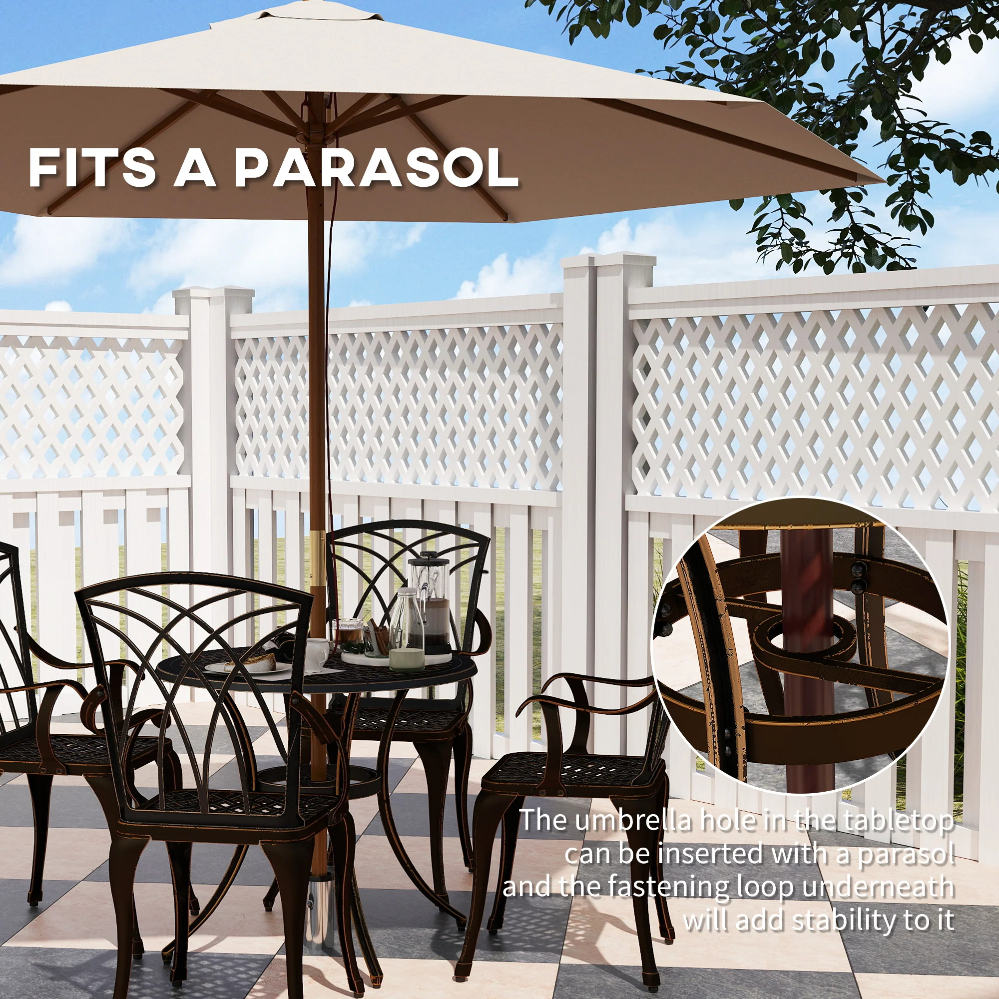Outsunny 5 PCs Garden Dining Set, Garden Furniture Set, Bronze Tone - Image 4