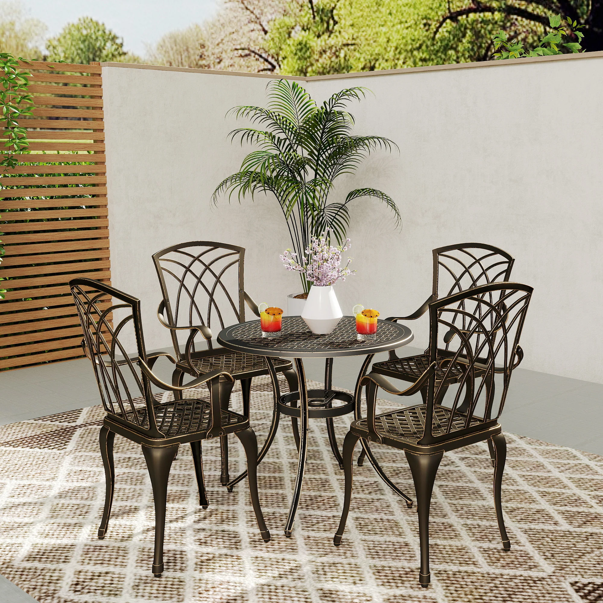 Outsunny 5 PCs Garden Dining Set, Garden Furniture Set, Bronze Tone - Image 8