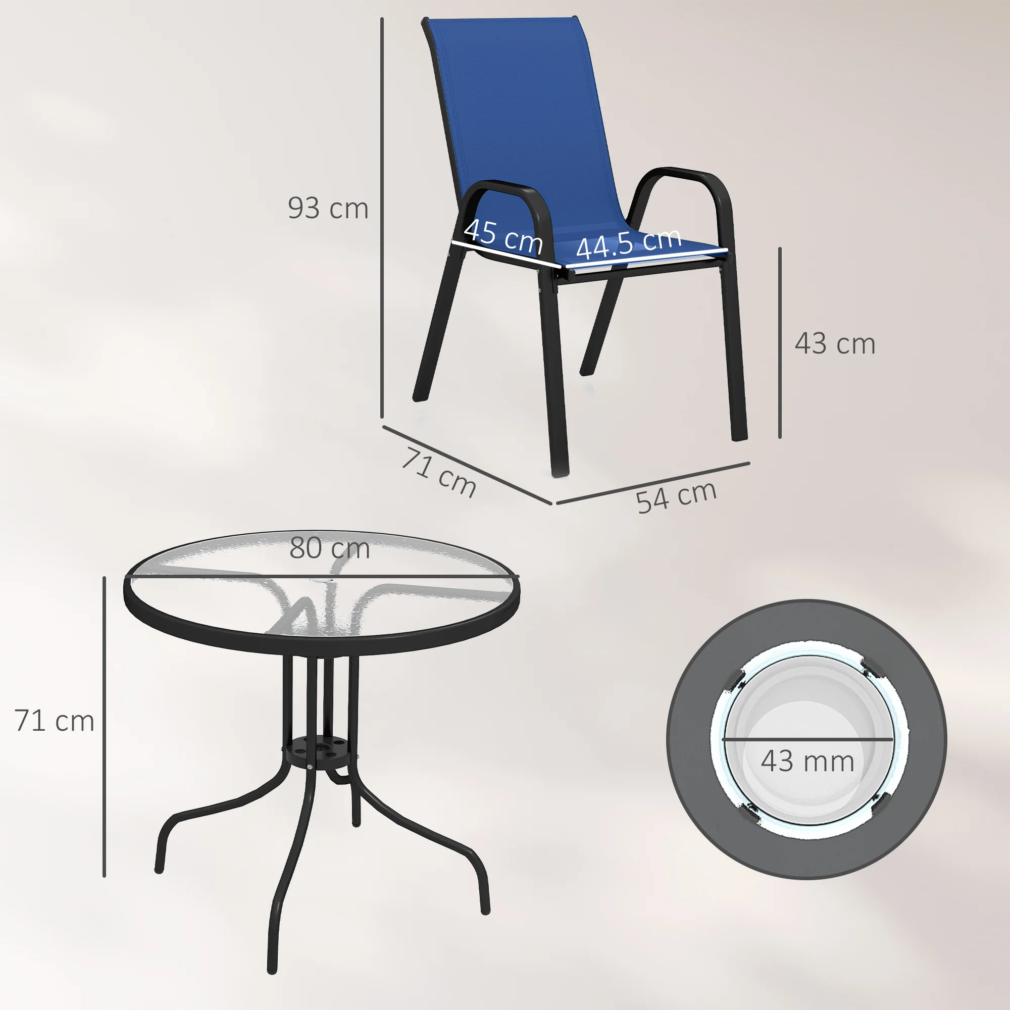 Outsunny 5 PCs Garden Furniture Set, Round Table And Stackable Chairs, Blue - Image 3