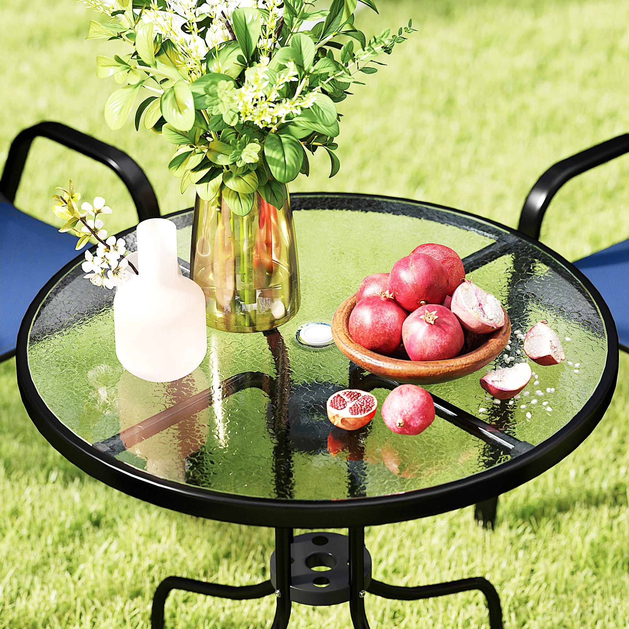 Outsunny 5 PCs Garden Furniture Set, Round Table And Stackable Chairs, Blue - Image 9