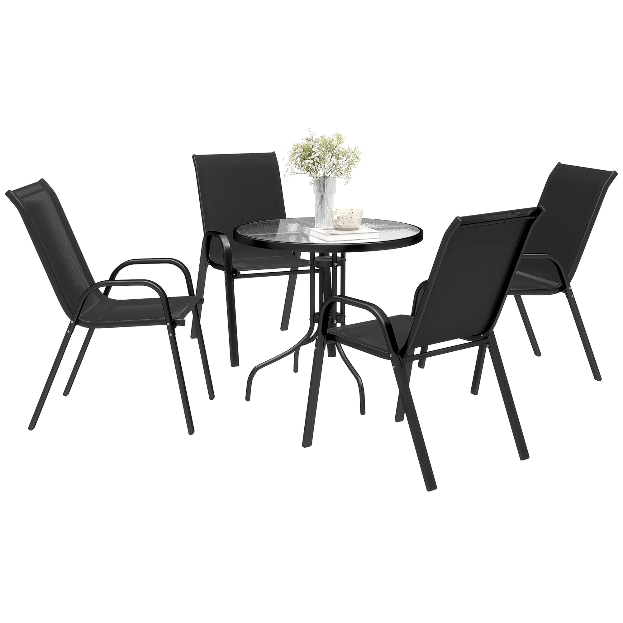 Outsunny 5 PCs Garden Furniture Set, Round Table And Stackable Chairs, Grey