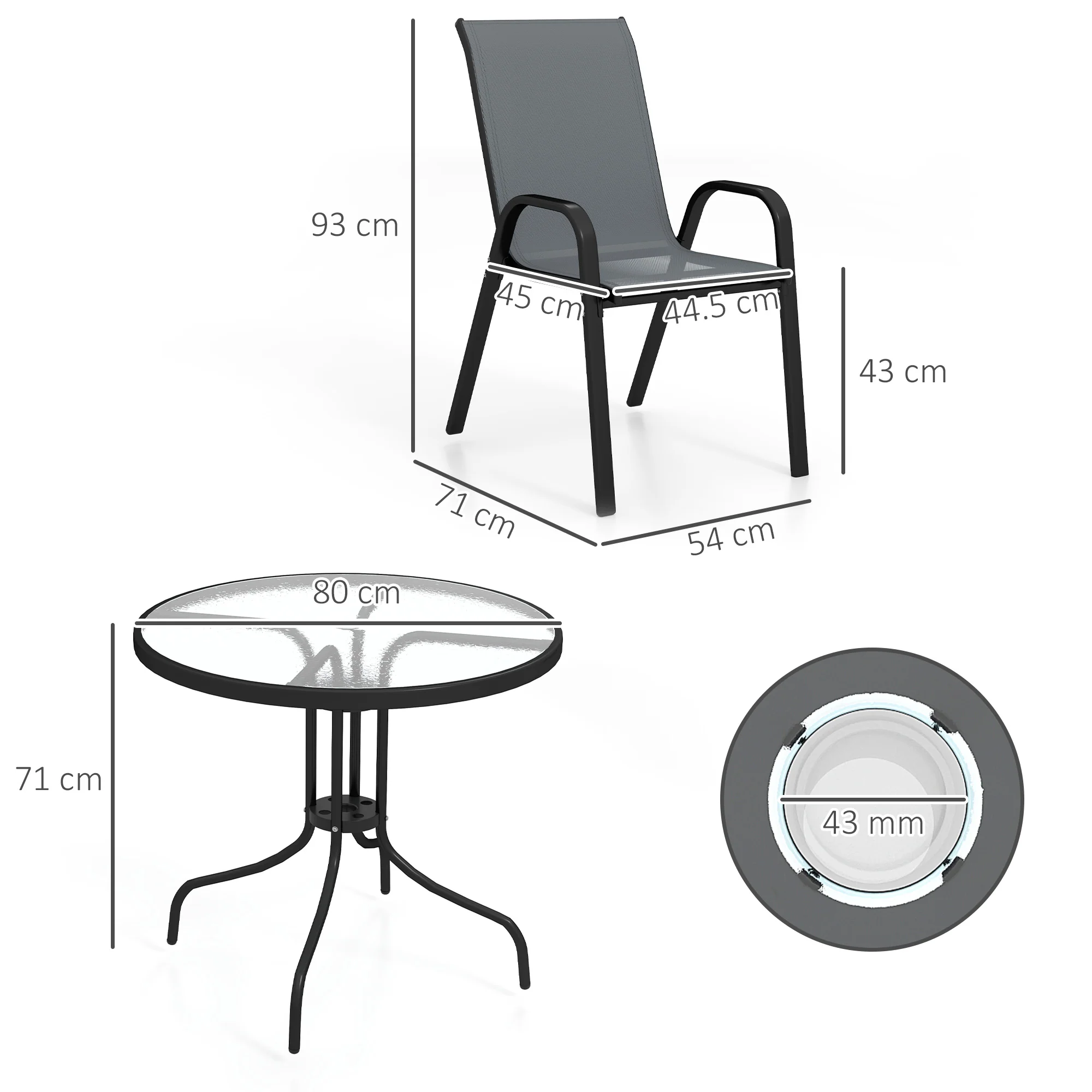 Outsunny 5 PCs Garden Furniture Set, Round Table And Stackable Chairs, Grey - Image 14