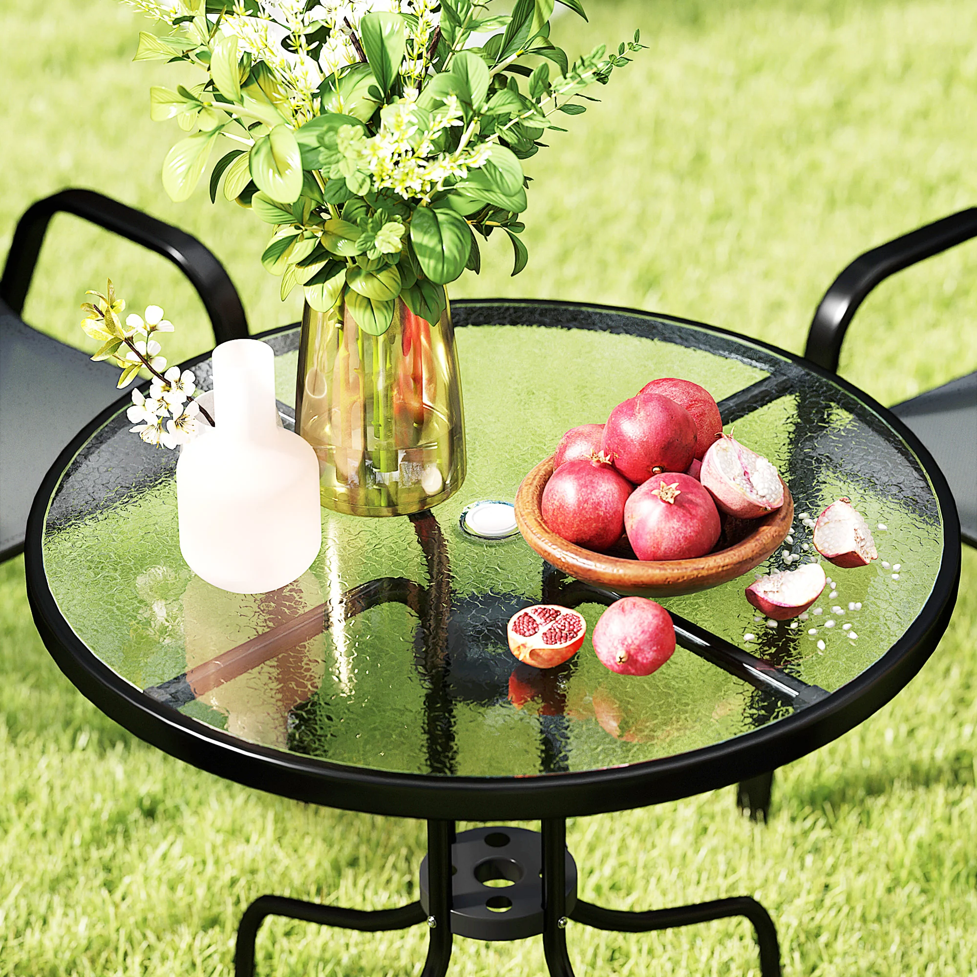 Outsunny 5 PCs Garden Furniture Set, Round Table And Stackable Chairs, Grey - Image 18
