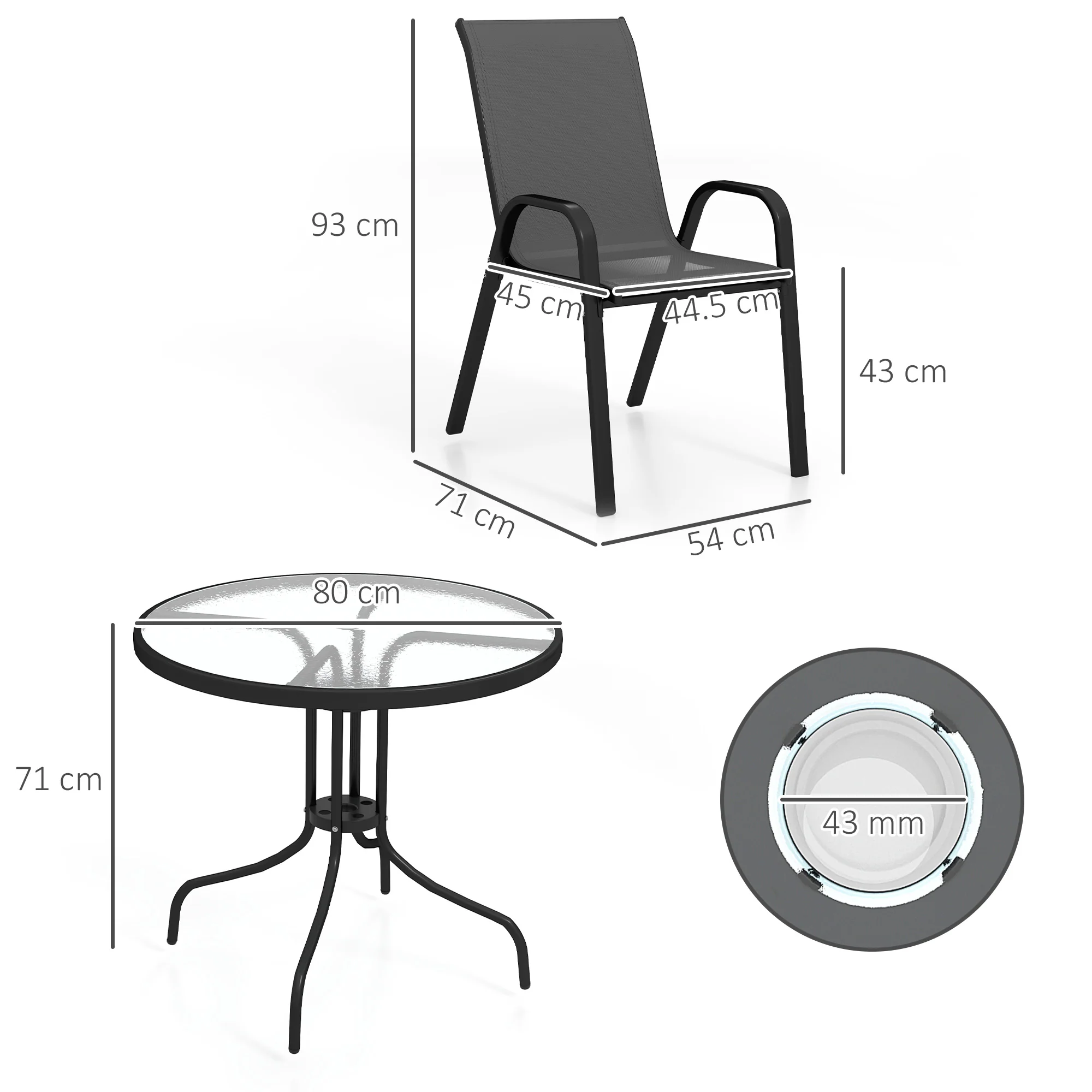 Outsunny 5 PCs Garden Furniture Set, Round Table And Stackable Chairs, Grey - Image 5