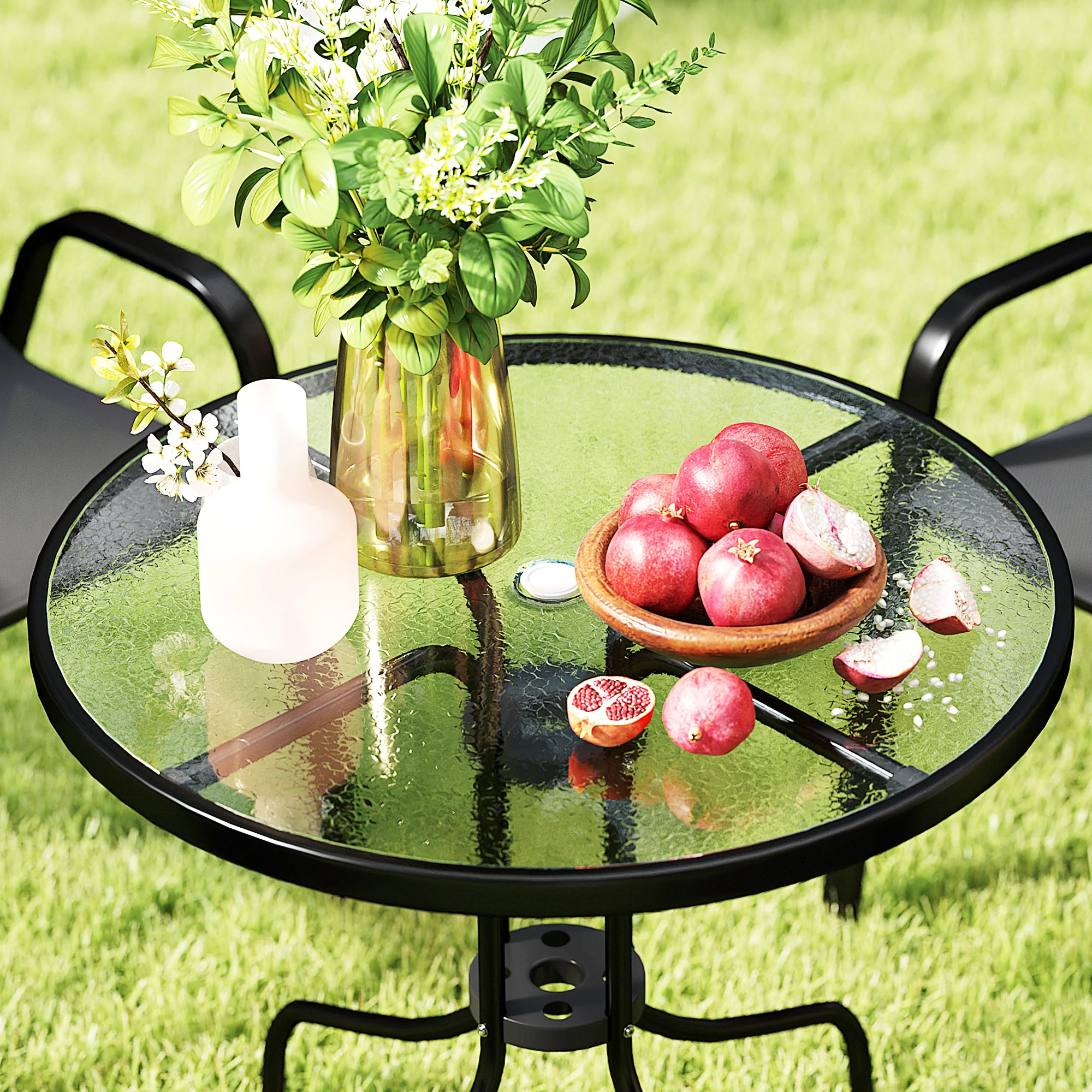 Outsunny 5 PCs Garden Furniture Set, Round Table And Stackable Chairs, Grey - Image 9