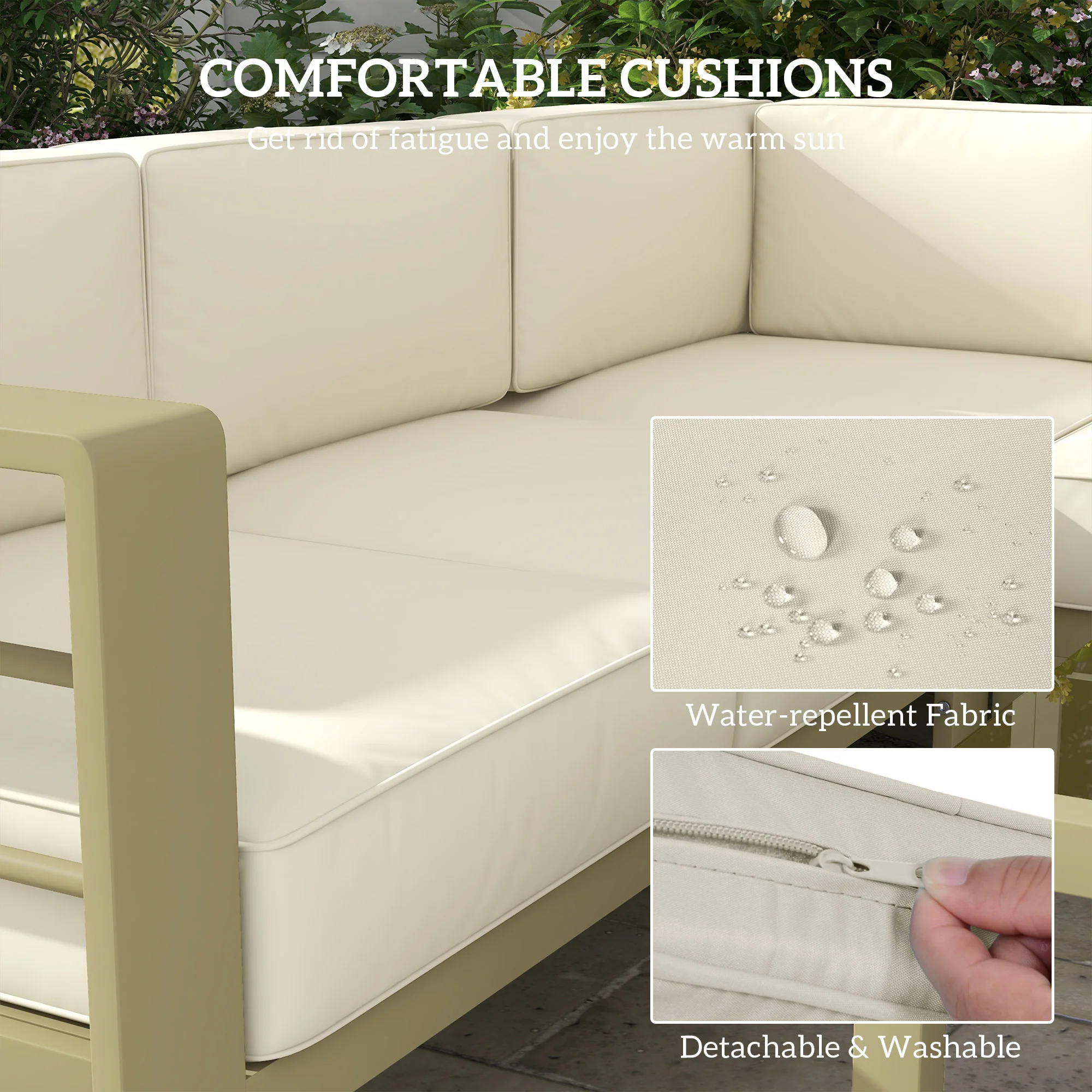 Outsunny 5 PCs Garden Sofa Set w/ Cushions, Aluminium Furniture Sets, Gold - Image 4