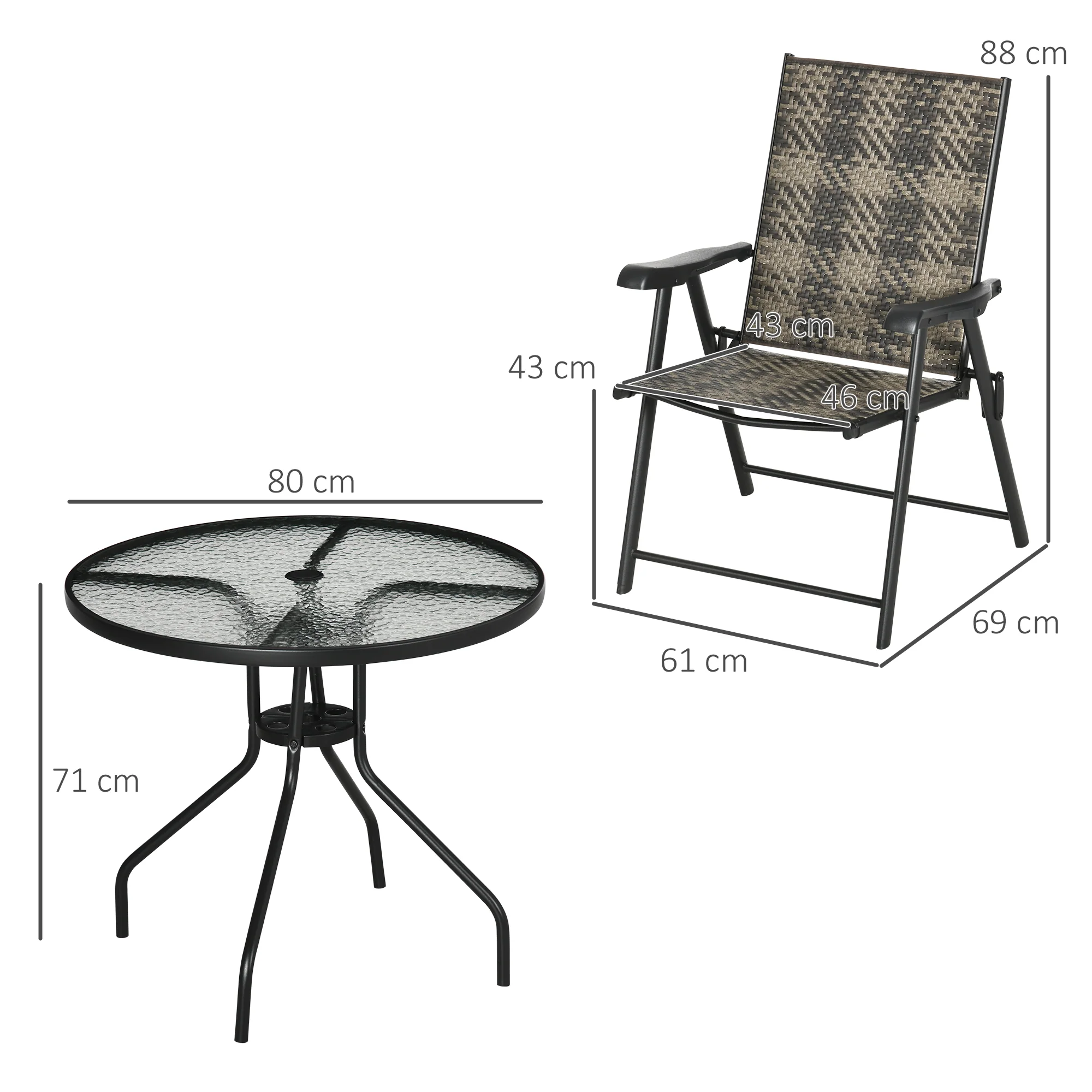 Outsunny 5 PCs Rattan Dining Sets w/ Umbrella Hole Table & Folding Armchair - Image 5