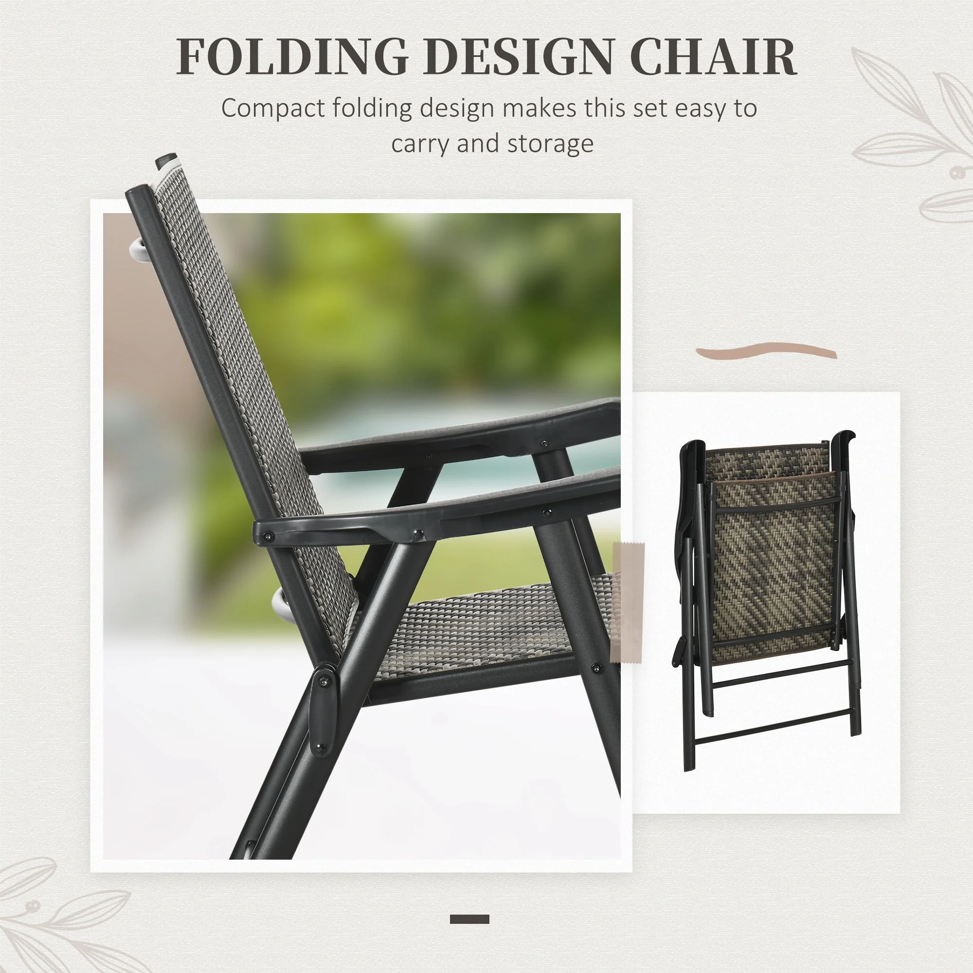 Outsunny 5 PCs Rattan Dining Sets w/ Umbrella Hole Table & Folding Armchair - Image 7