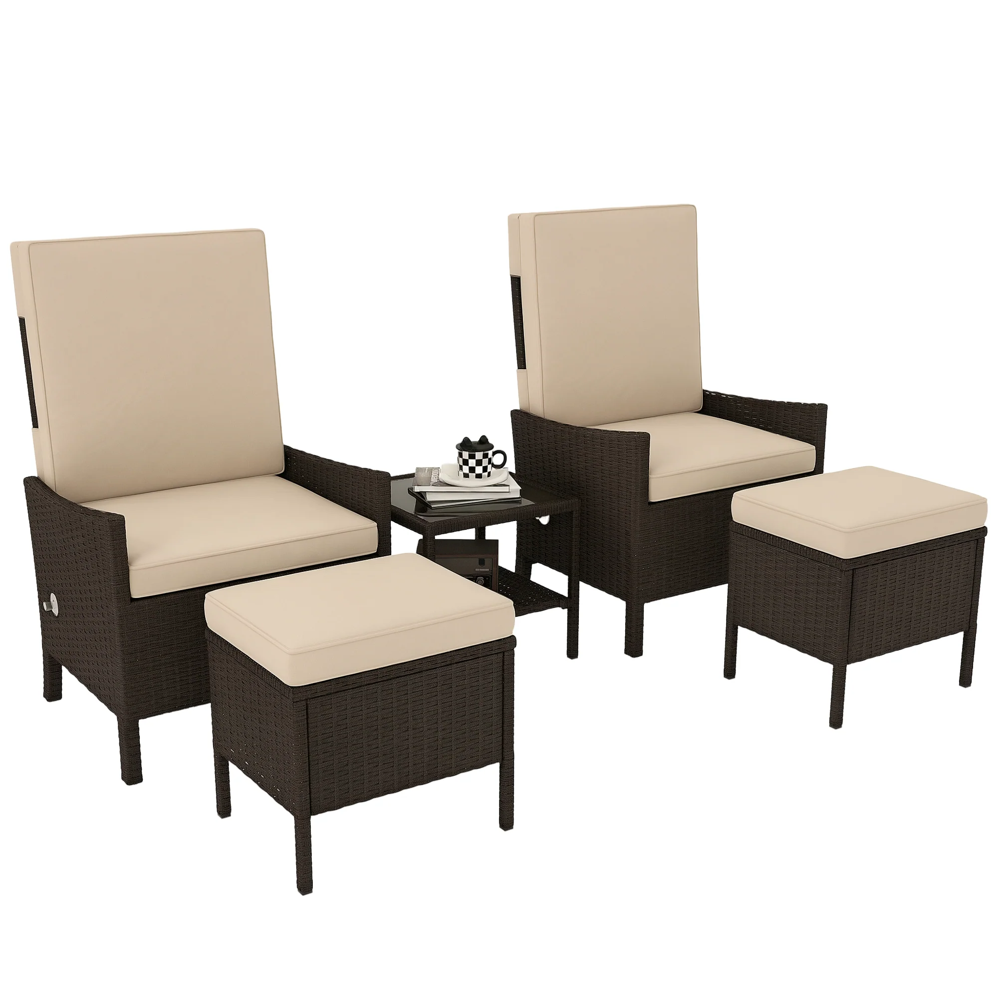 Outsunny 5 PCS Rattan Garden Furniture Set w/ Cushions - Image 10