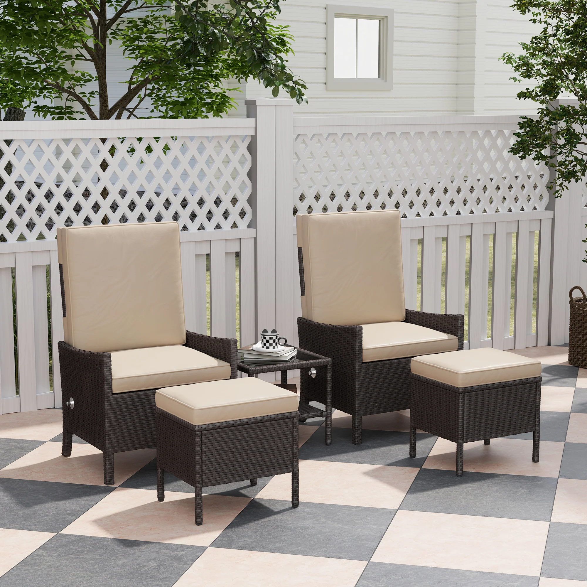 Outsunny 5 PCS Rattan Garden Furniture Set w/ Cushions - Image 11