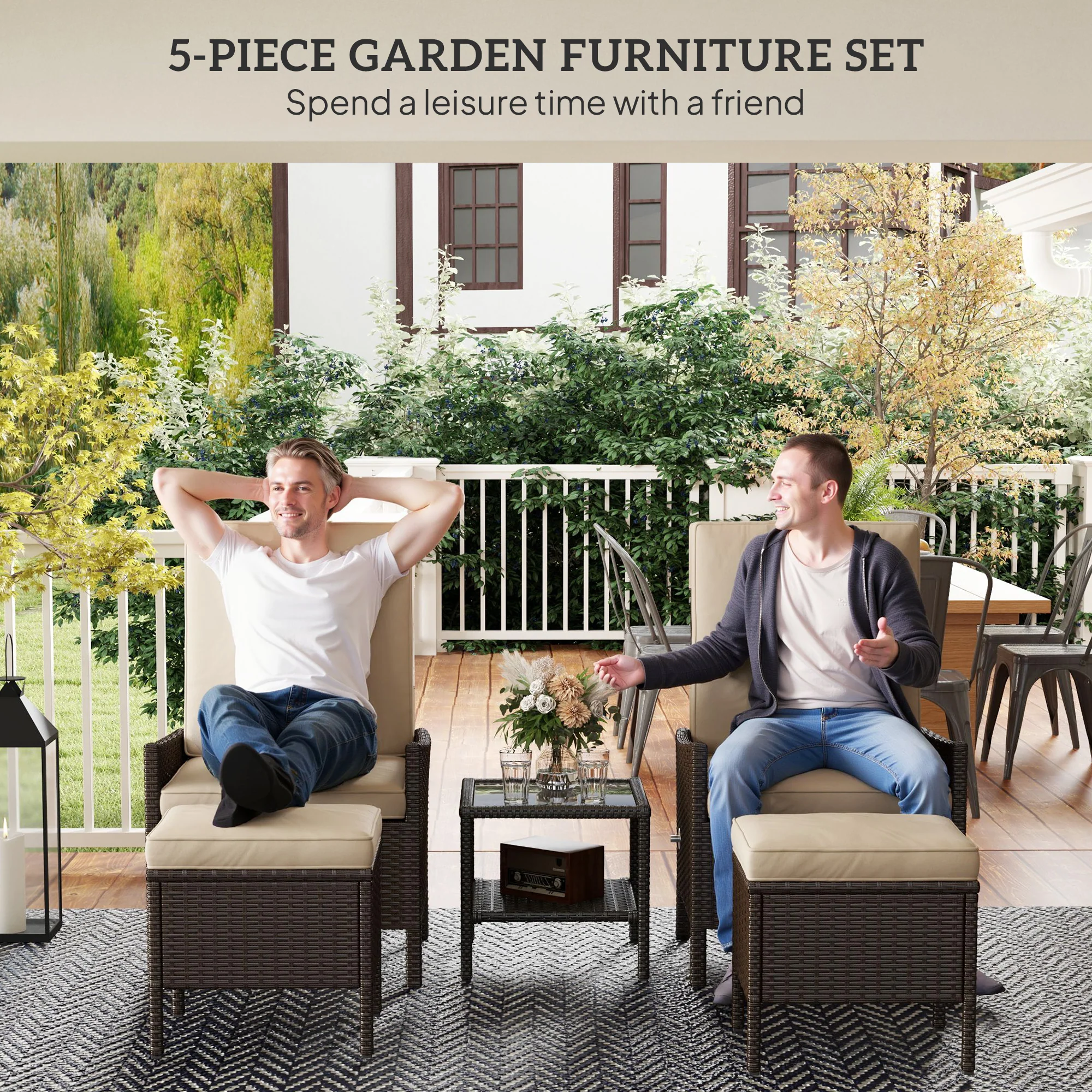 Outsunny 5 PCS Rattan Garden Furniture Set w/ Cushions - Image 12