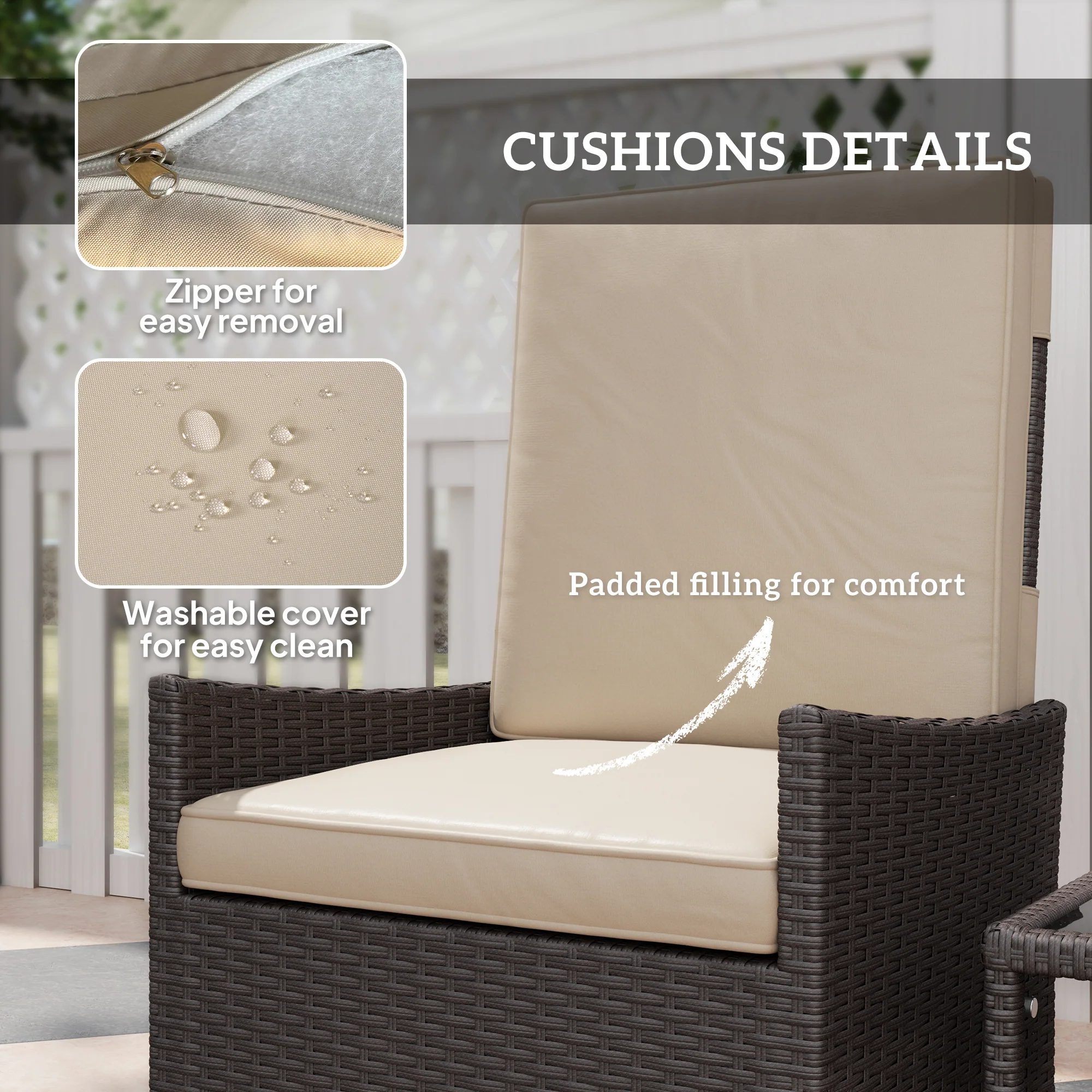 Outsunny 5 PCS Rattan Garden Furniture Set w/ Cushions - Image 15