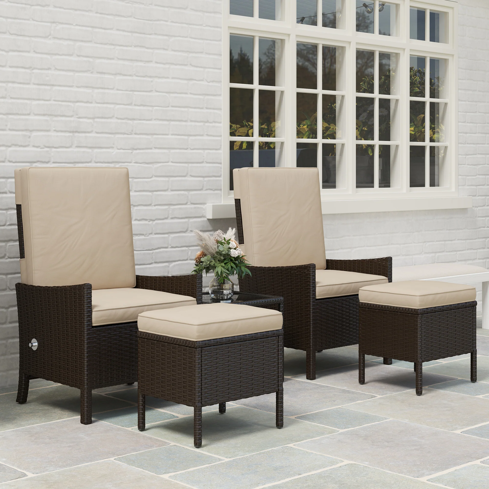 Outsunny 5 PCS Rattan Garden Furniture Set w/ Cushions - Image 18