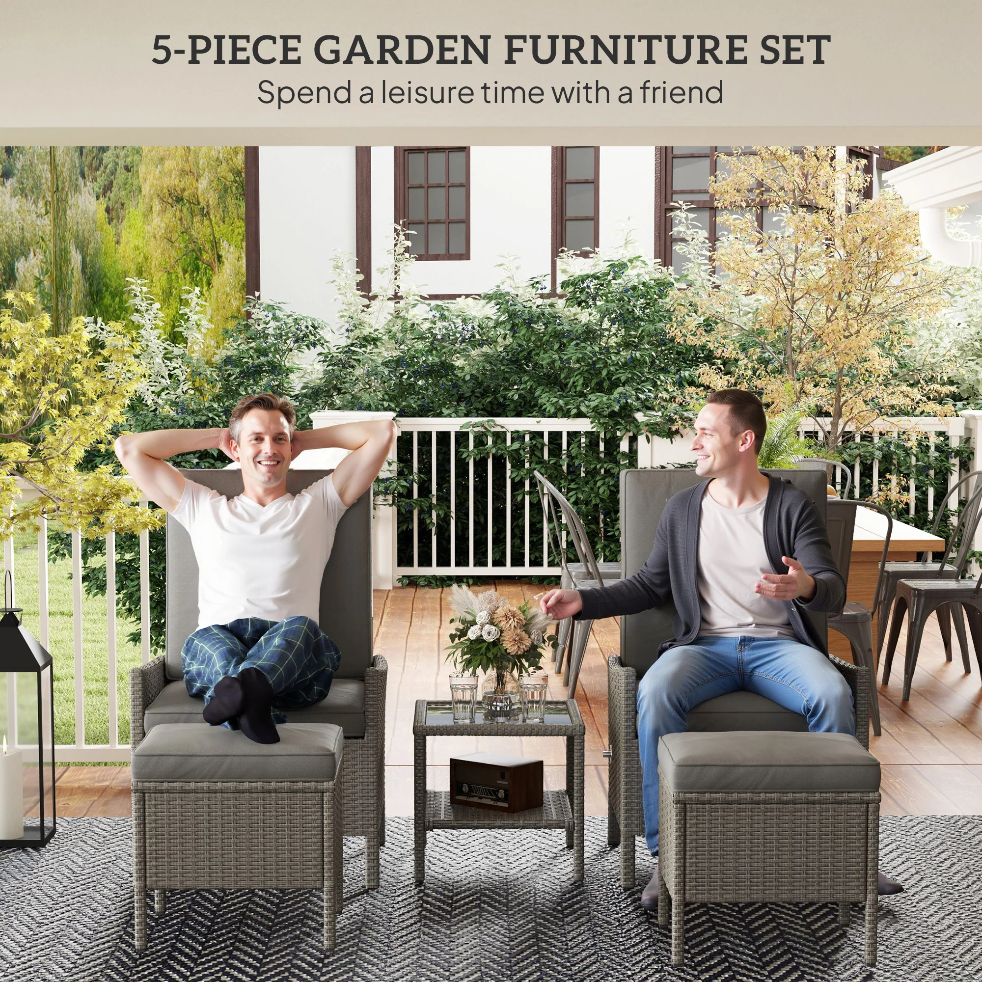 Outsunny 5 PCS Rattan Garden Furniture Set w/ Cushions - Image 3