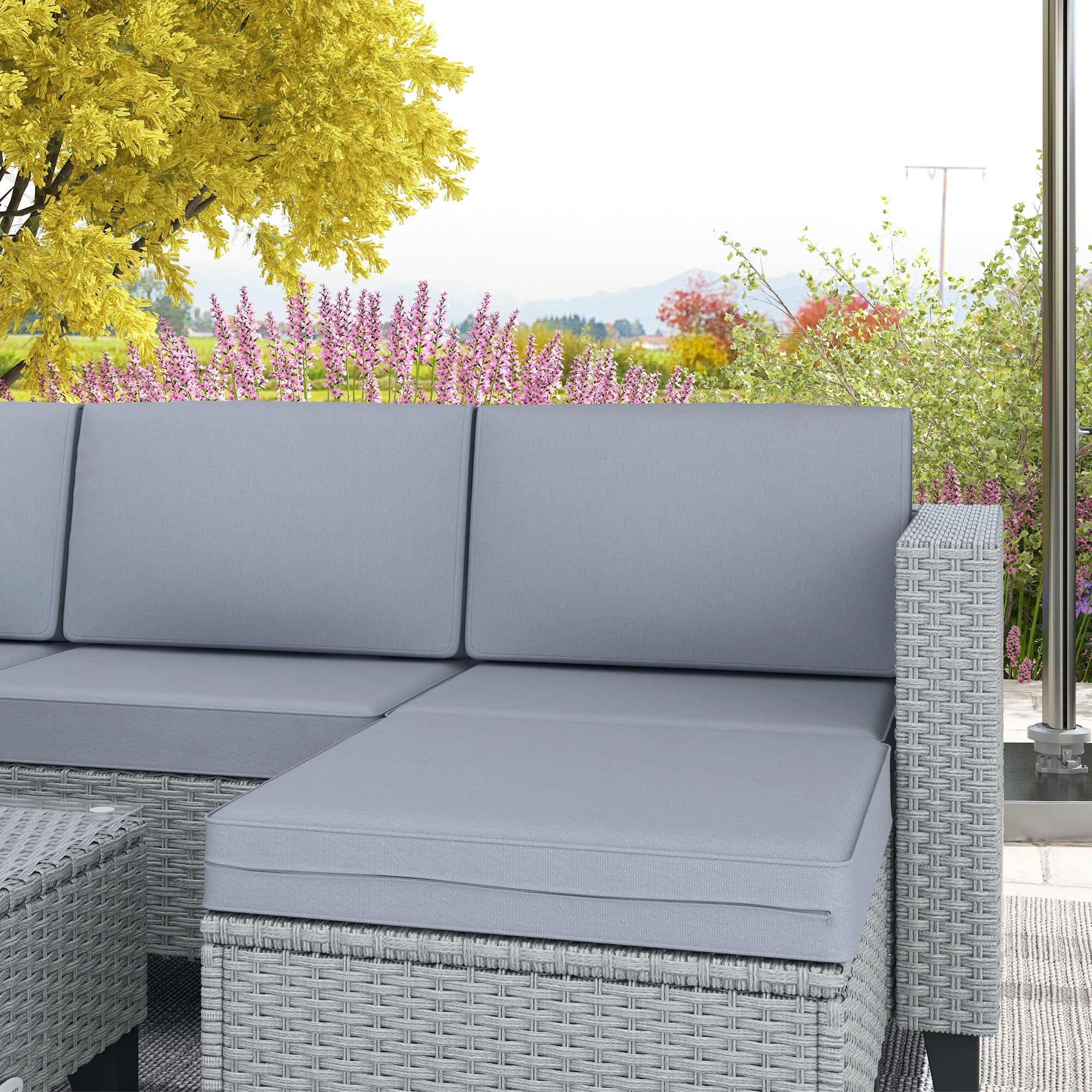 Outsunny 5 PCs Rattan Garden Furniture Set with Glass Coffee Table - Image 18