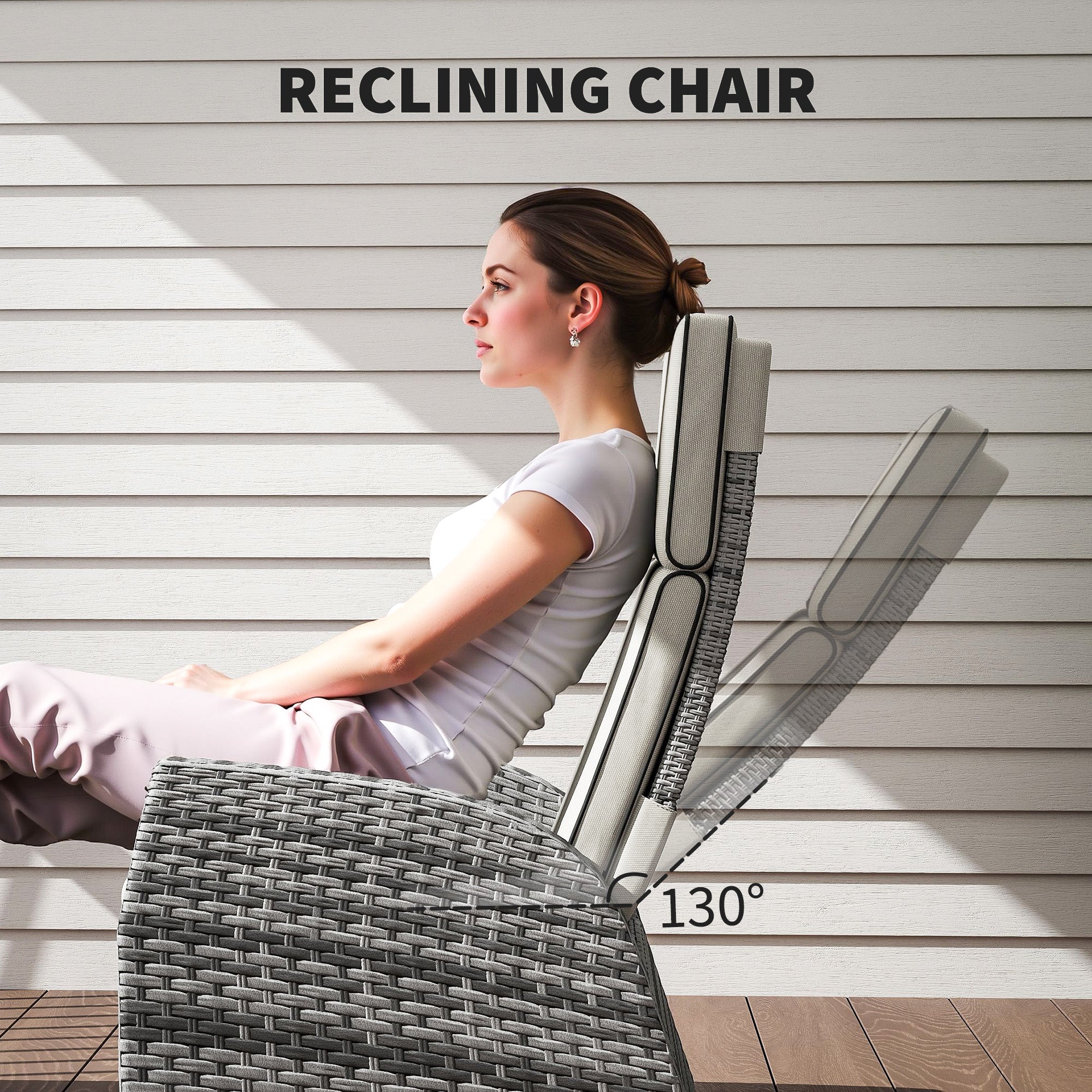 Outsunny 5 PCs Rattan Garden Furniture Set with Reclining Chairs, Grey - Image 3