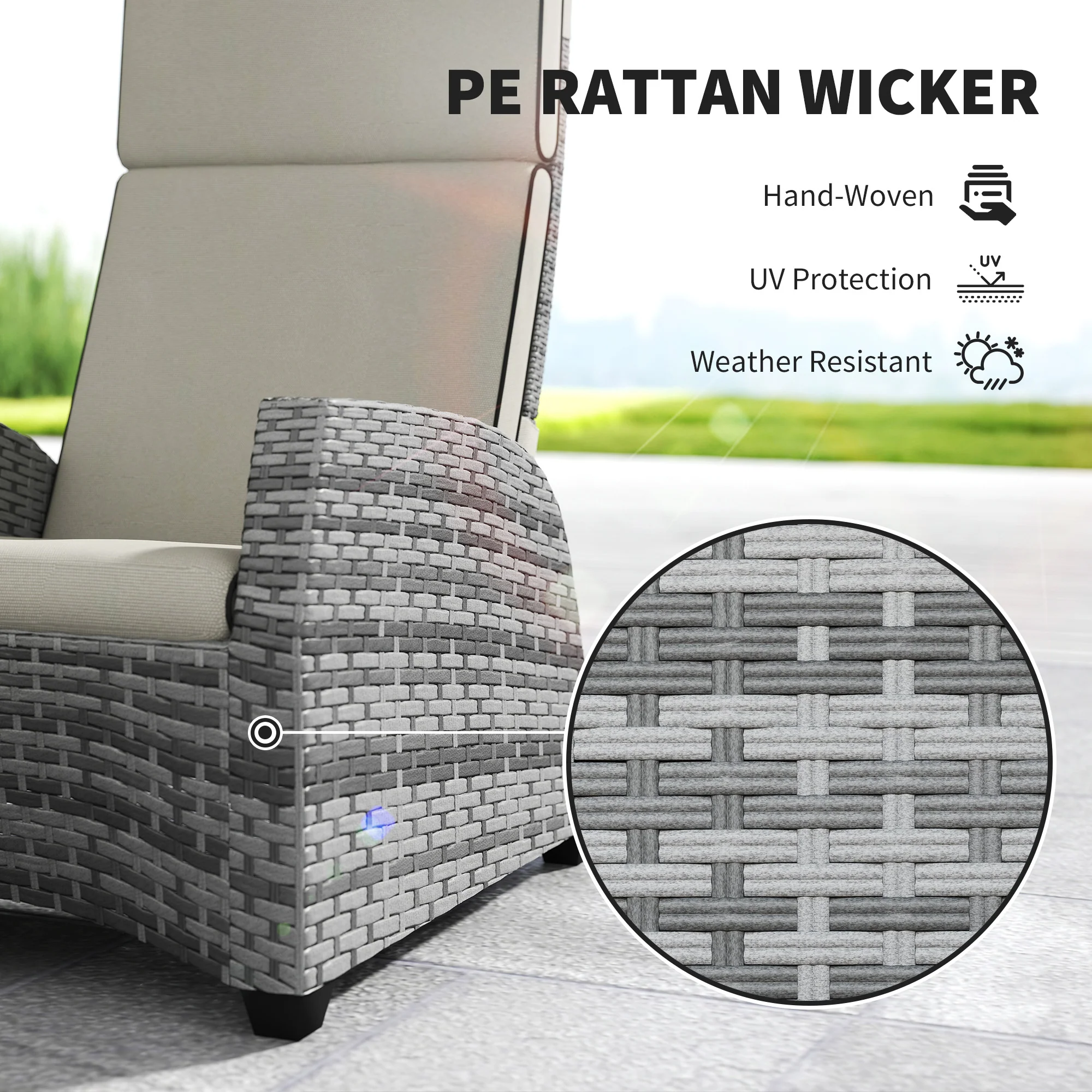 Outsunny 5 PCs Rattan Garden Furniture Set with Reclining Chairs, Grey - Image 4