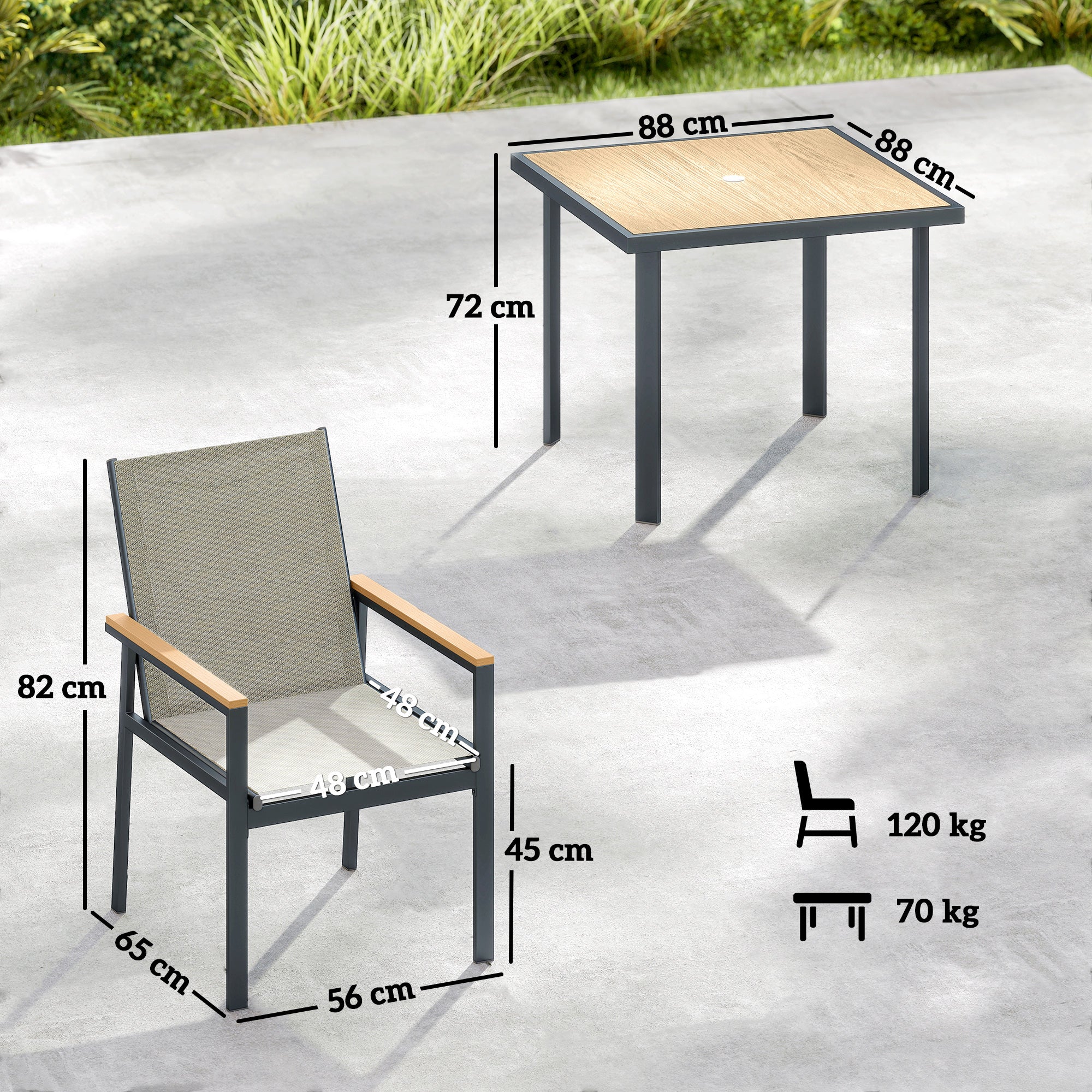 Outsunny 5 Piece Garden Dining Set, Outdoor Table and 4 Chairs, Khaki - Image 3
