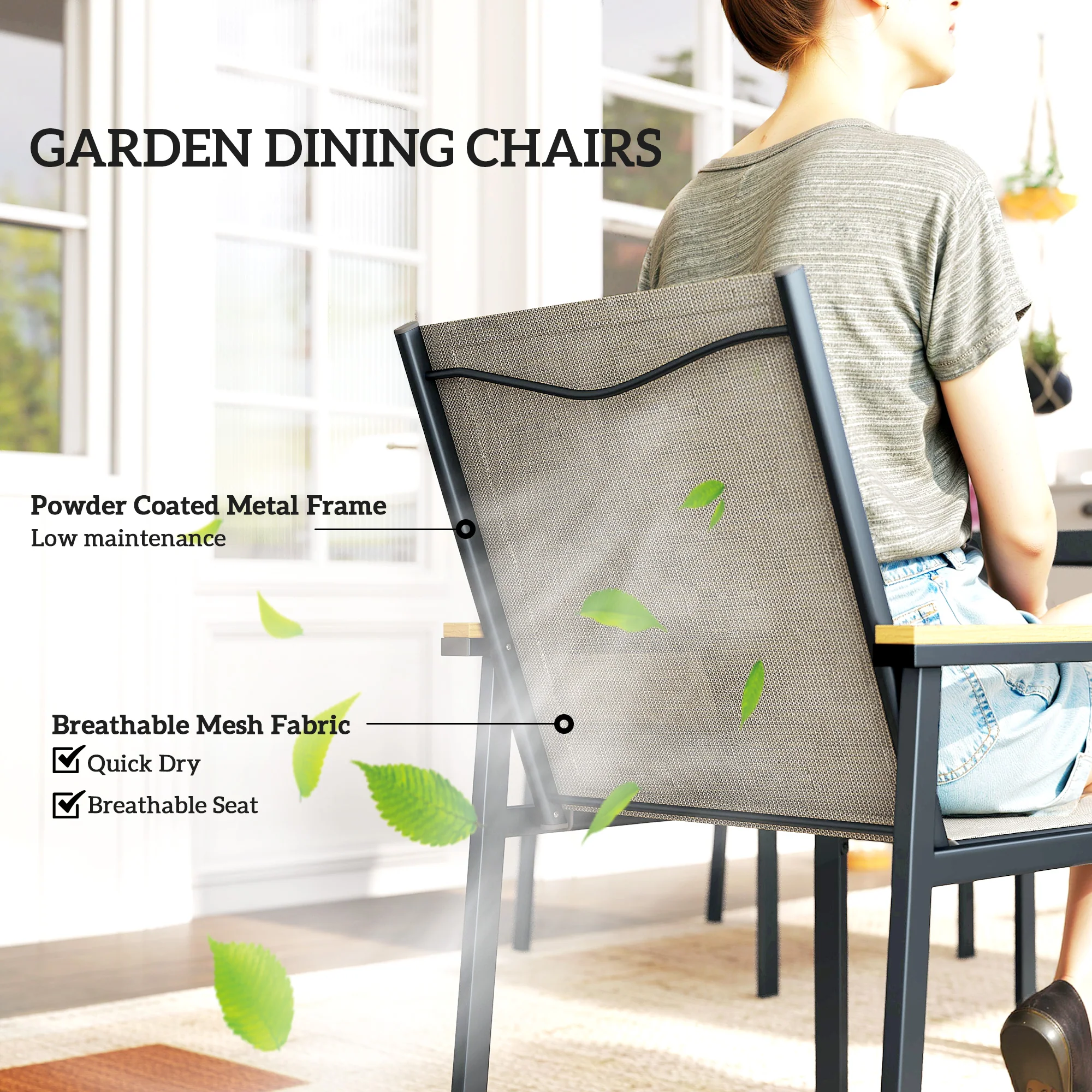 Outsunny 5 Piece Garden Dining Set, Outdoor Table and 4 Chairs, Khaki - Image 4