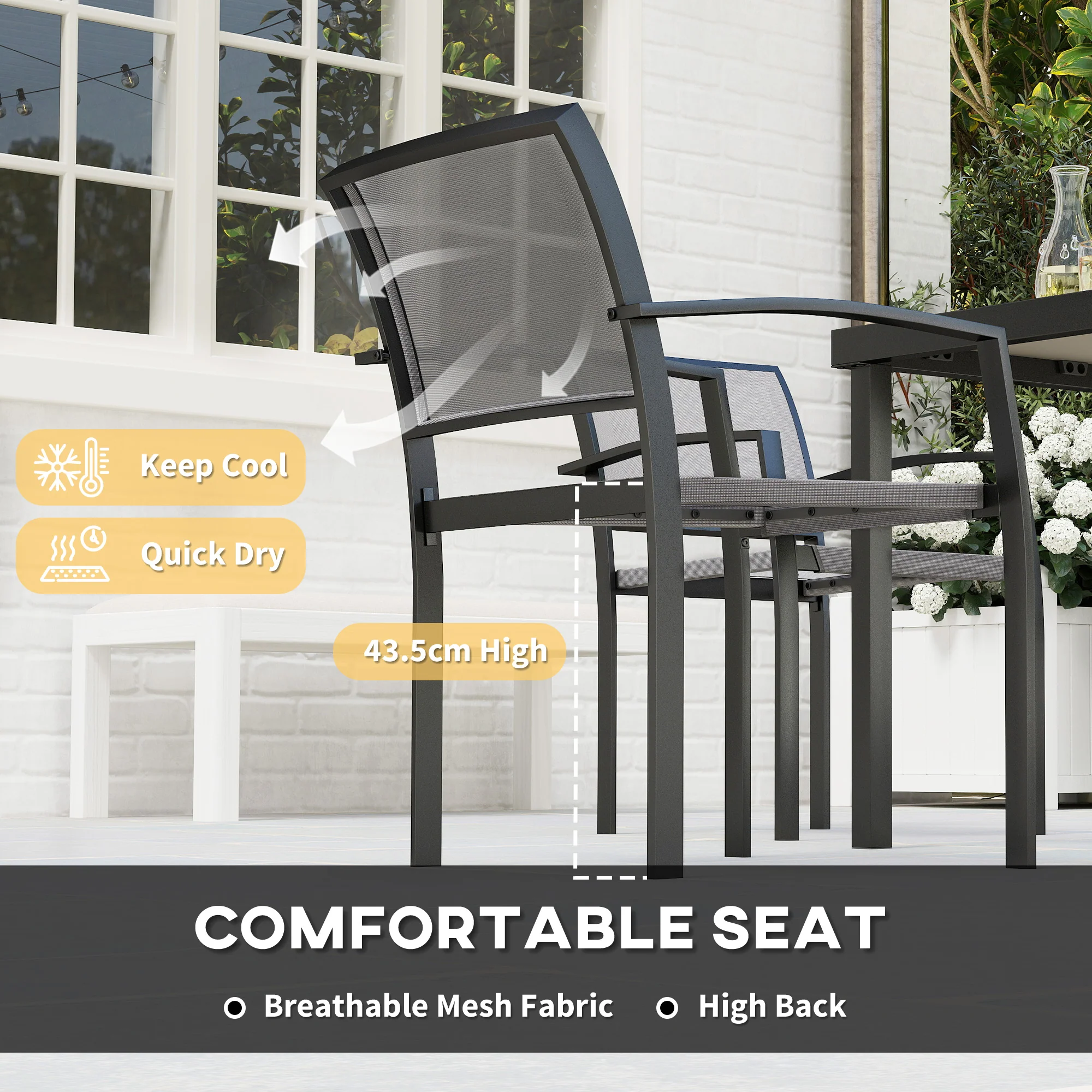 Outsunny 5 Piece Garden Furniture Set with 4 Stackable Armchairs, Grey - Image 6