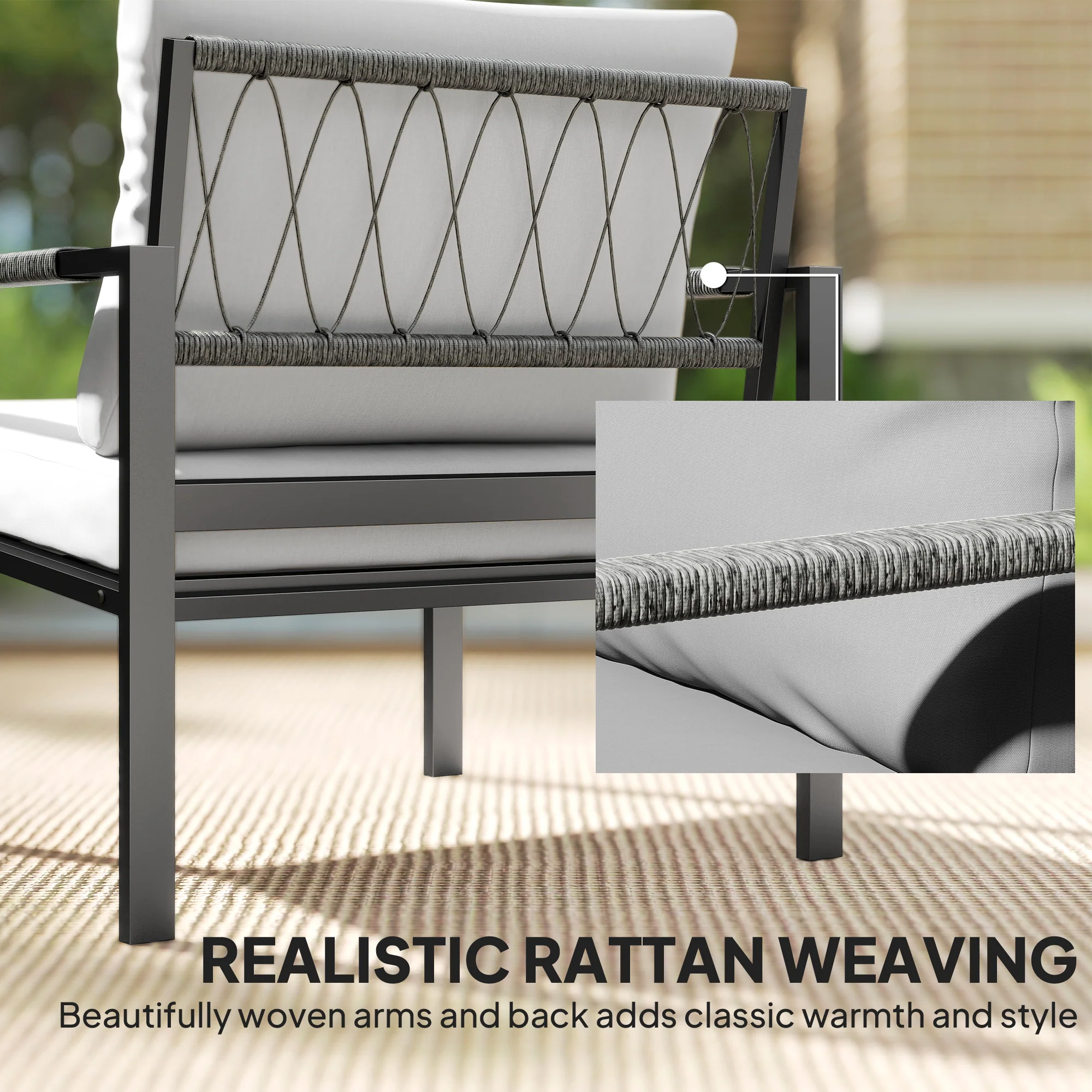 Outsunny 5 Piece Metal Garden Furniture Sofa Set with Cushions, Light Grey - Image 8