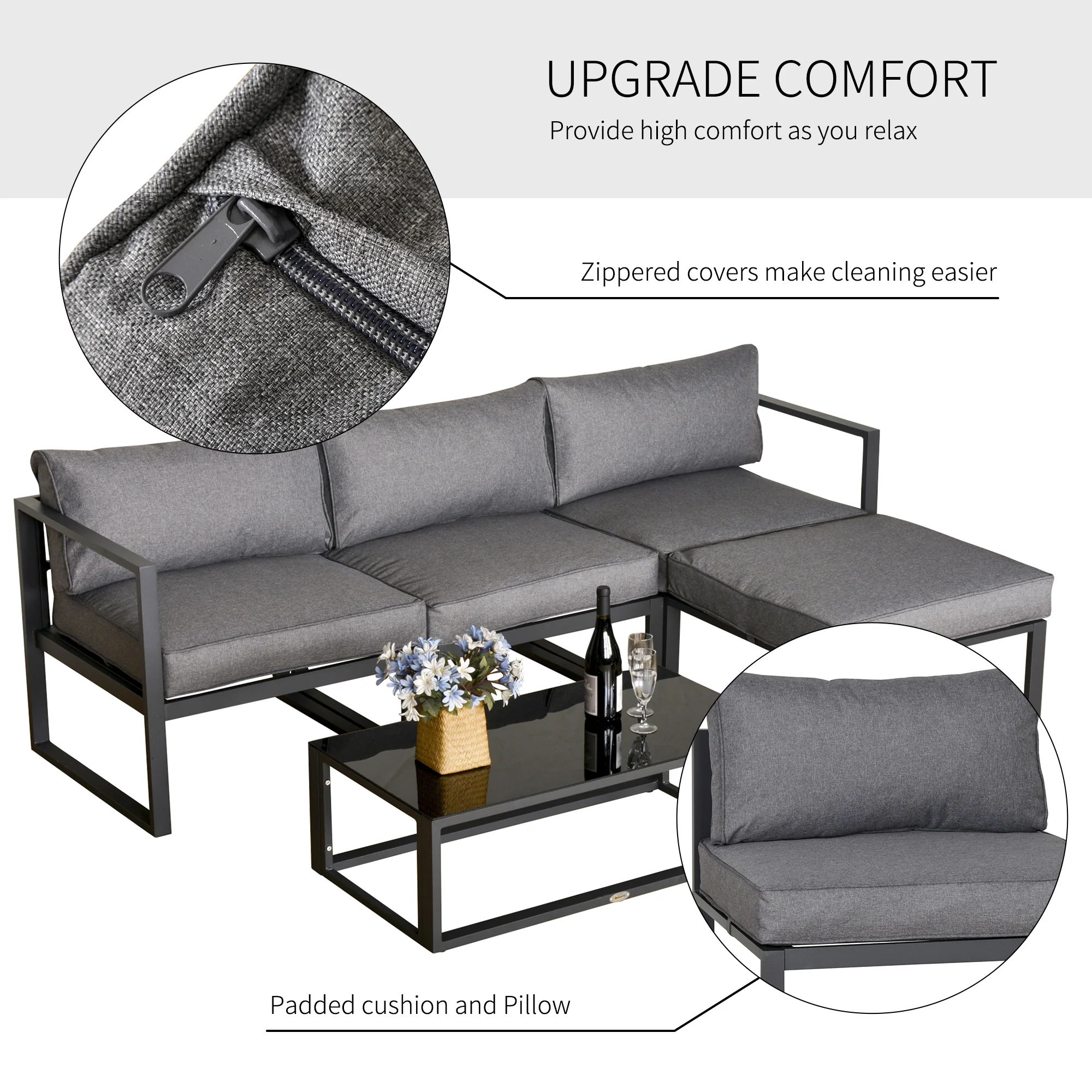 Outsunny 5-Piece Outdoor Patio Set Padded Cushion Coffee Table Aluminum Tube - Image 6