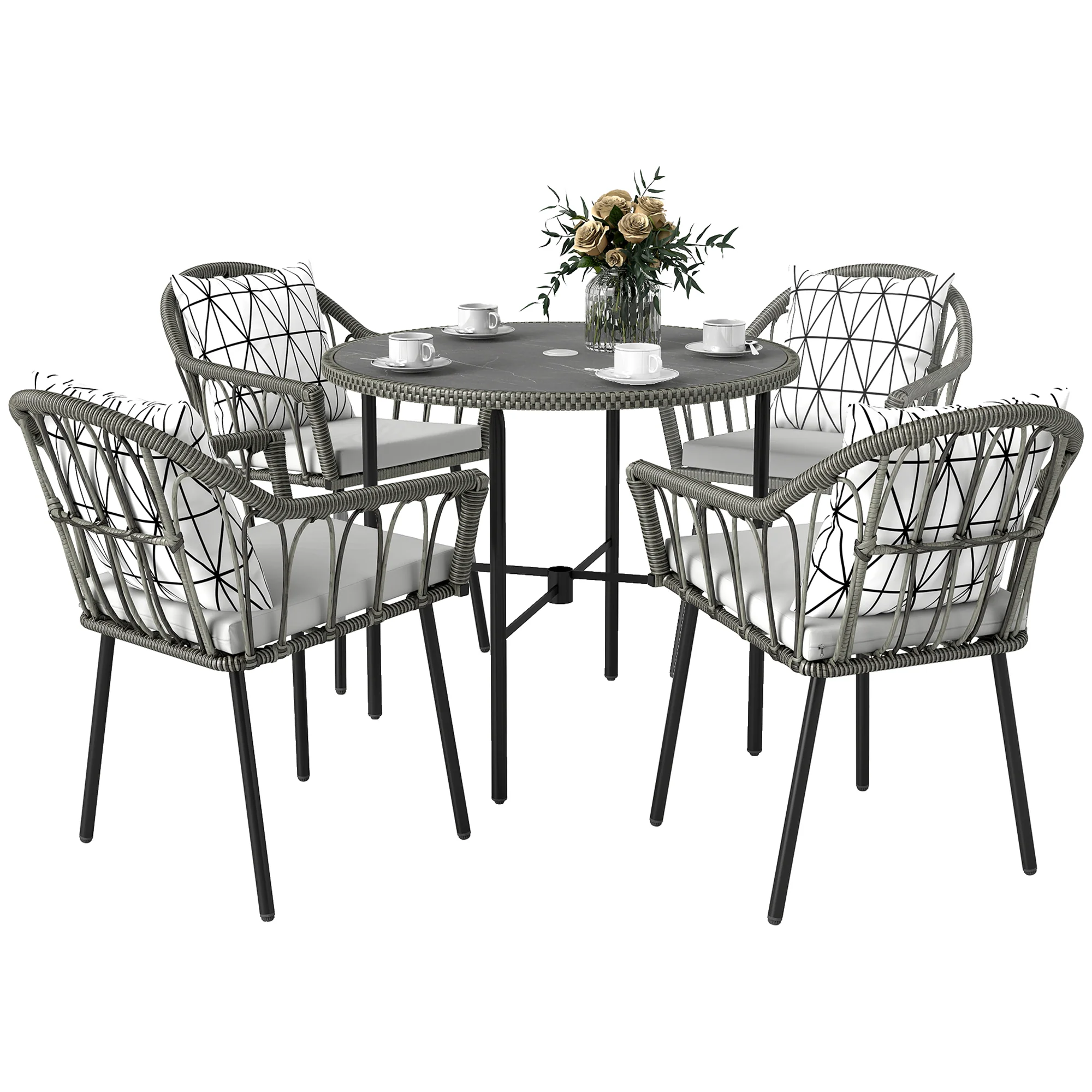 Outsunny 5 Piece Patio Rattan Dining Set W/ Removable Cushions - Image 10