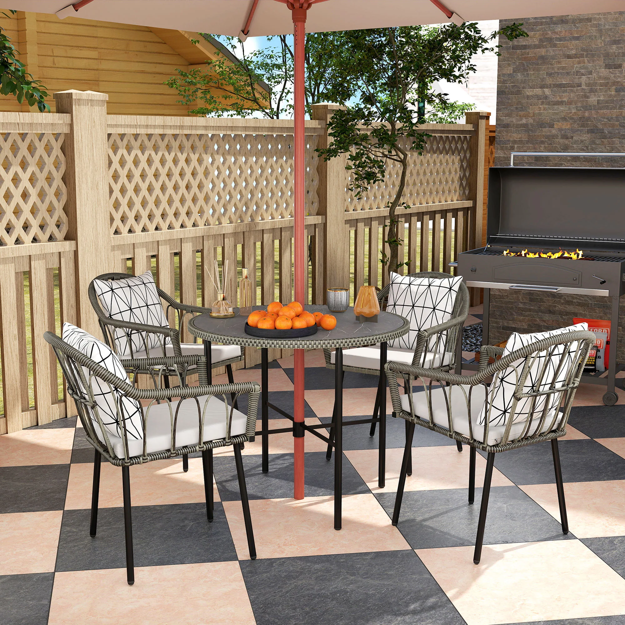 Outsunny 5 Piece Patio Rattan Dining Set W/ Removable Cushions - Image 11