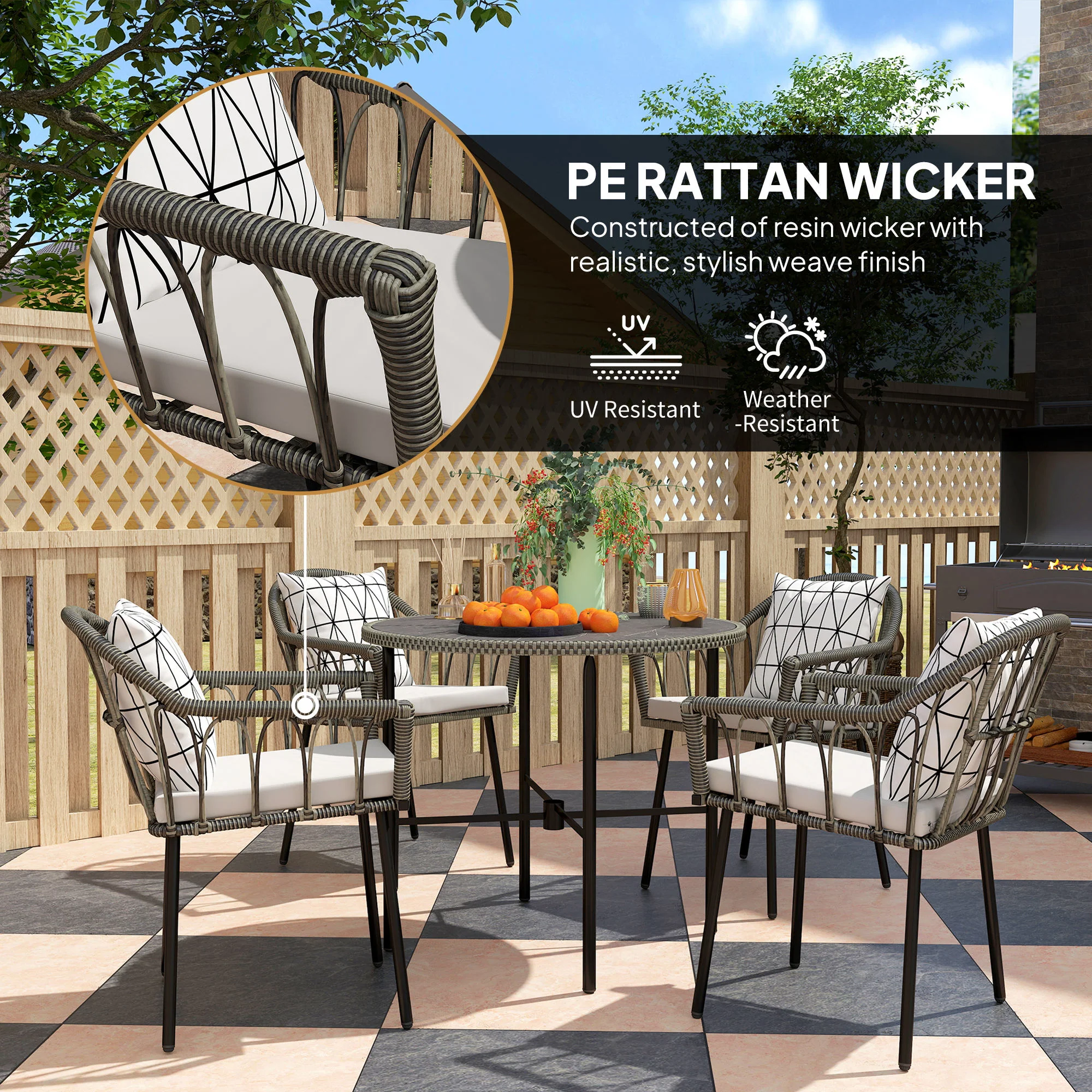Outsunny 5 Piece Patio Rattan Dining Set W/ Removable Cushions - Image 12