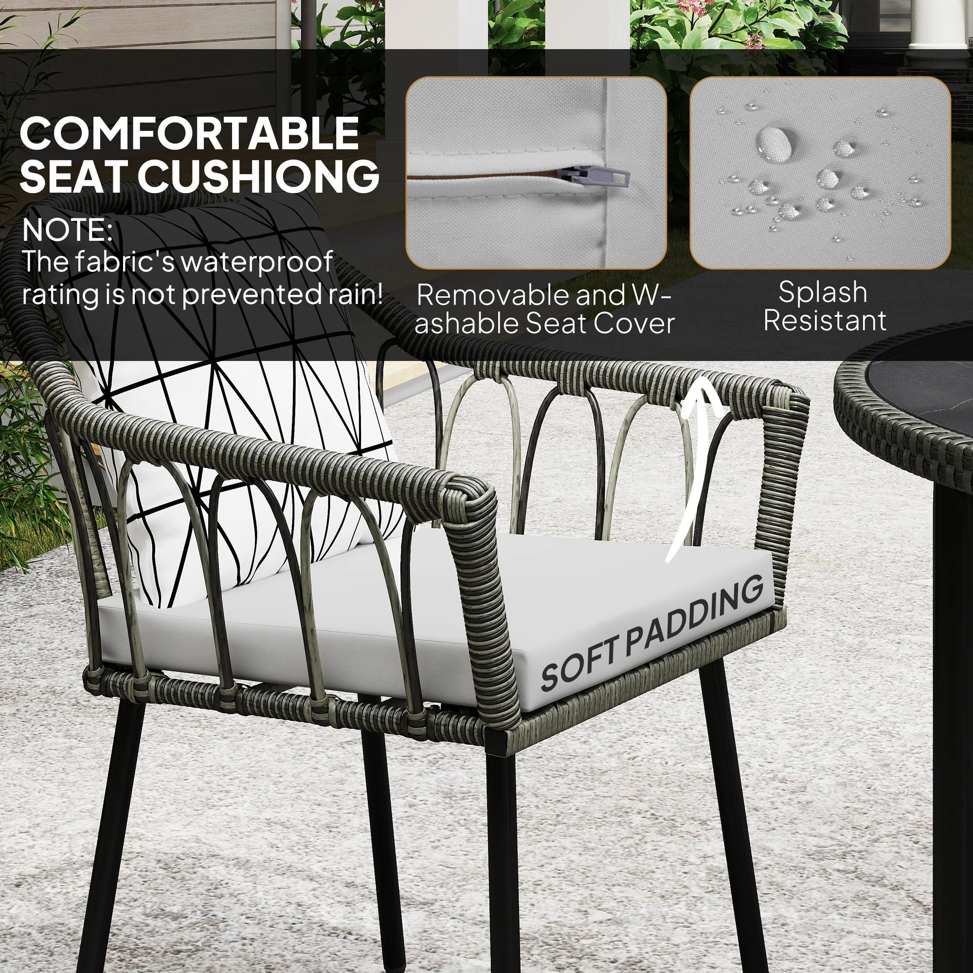 Outsunny 5 Piece Patio Rattan Dining Set W/ Removable Cushions - Image 13