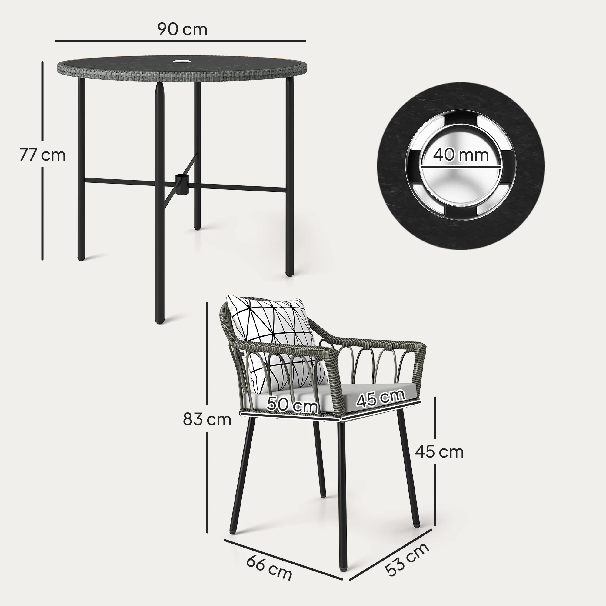 Outsunny 5 Piece Patio Rattan Dining Set W/ Removable Cushions - Image 14