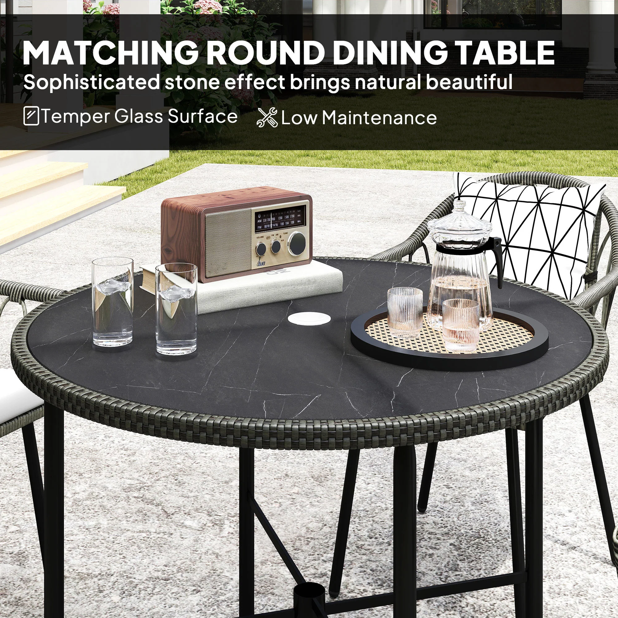 Outsunny 5 Piece Patio Rattan Dining Set W/ Removable Cushions - Image 15