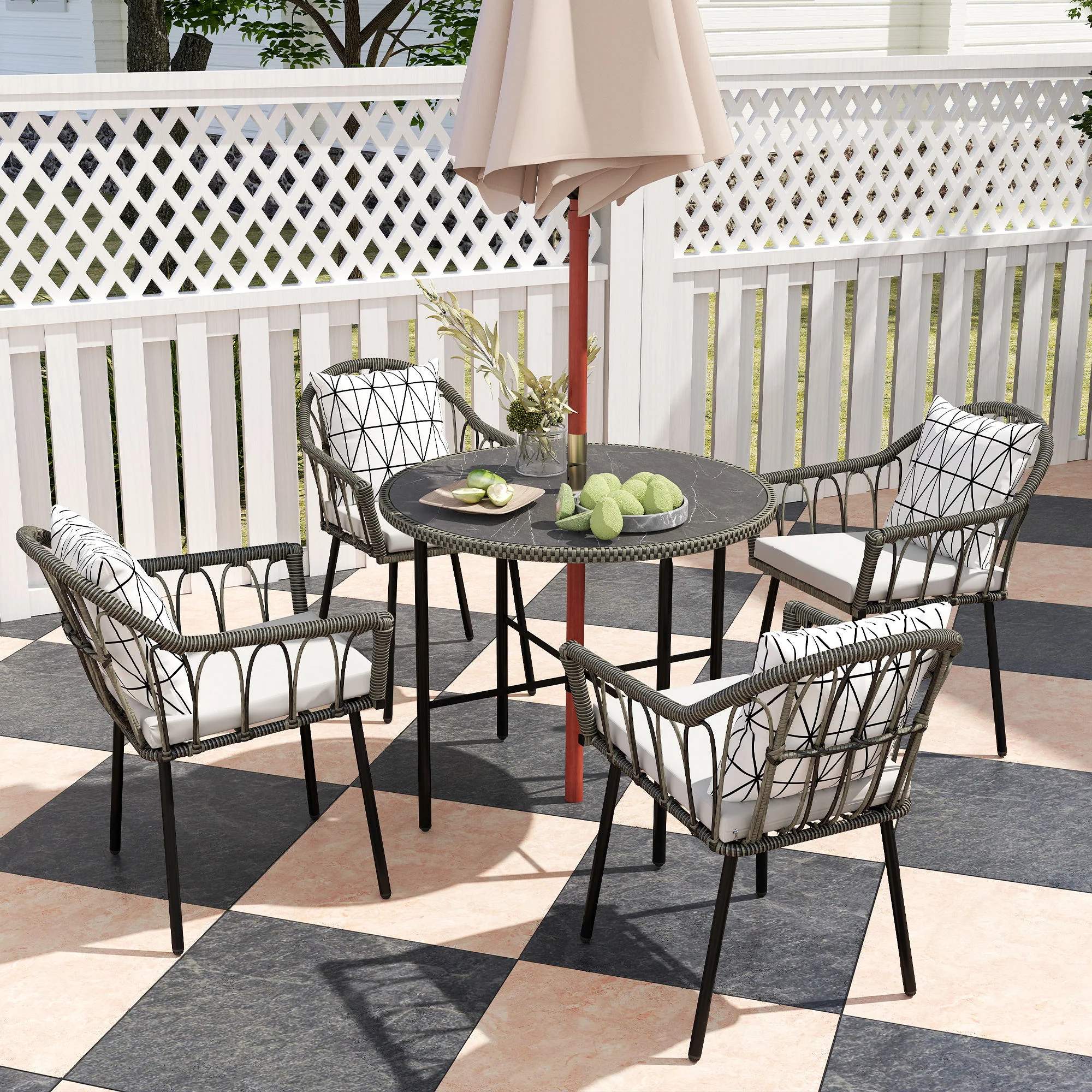 Outsunny 5 Piece Patio Rattan Dining Set W/ Removable Cushions - Image 18