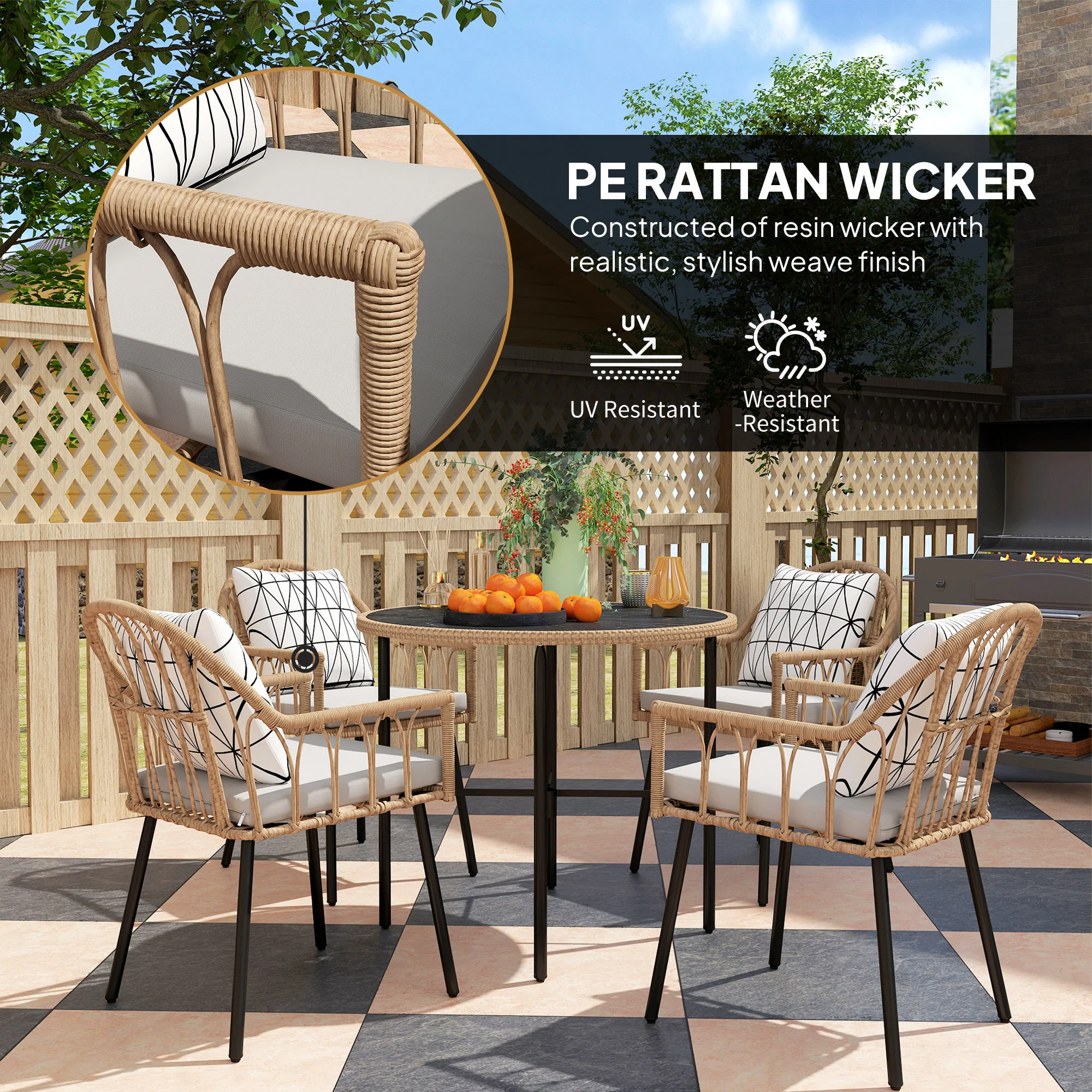 Outsunny 5 Piece Patio Rattan Dining Set W/ Removable Cushions - Image 3