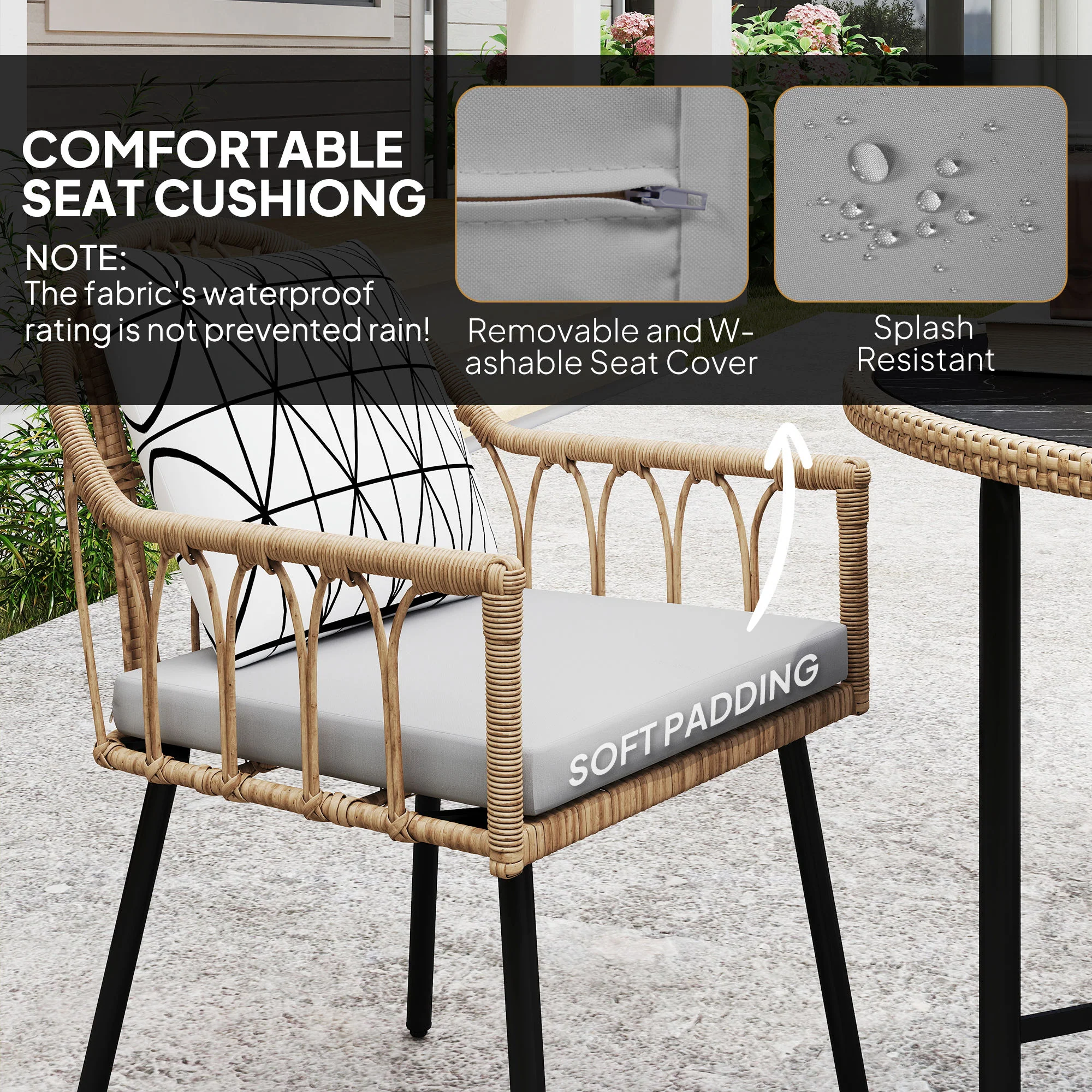 Outsunny 5 Piece Patio Rattan Dining Set W/ Removable Cushions - Image 4