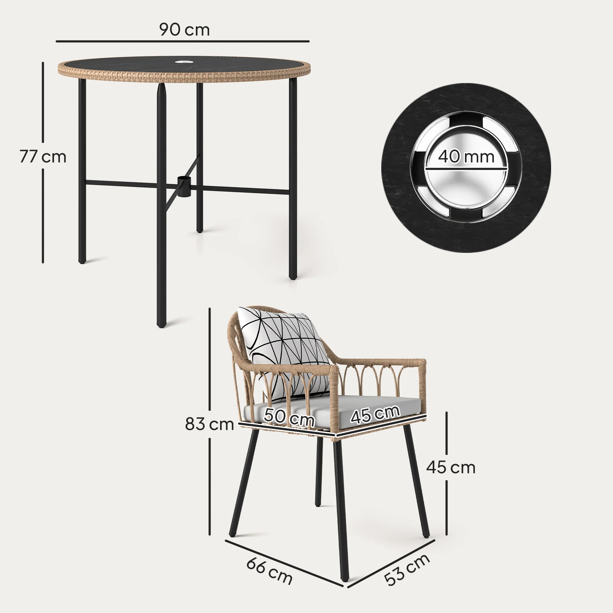 Outsunny 5 Piece Patio Rattan Dining Set W/ Removable Cushions - Image 5