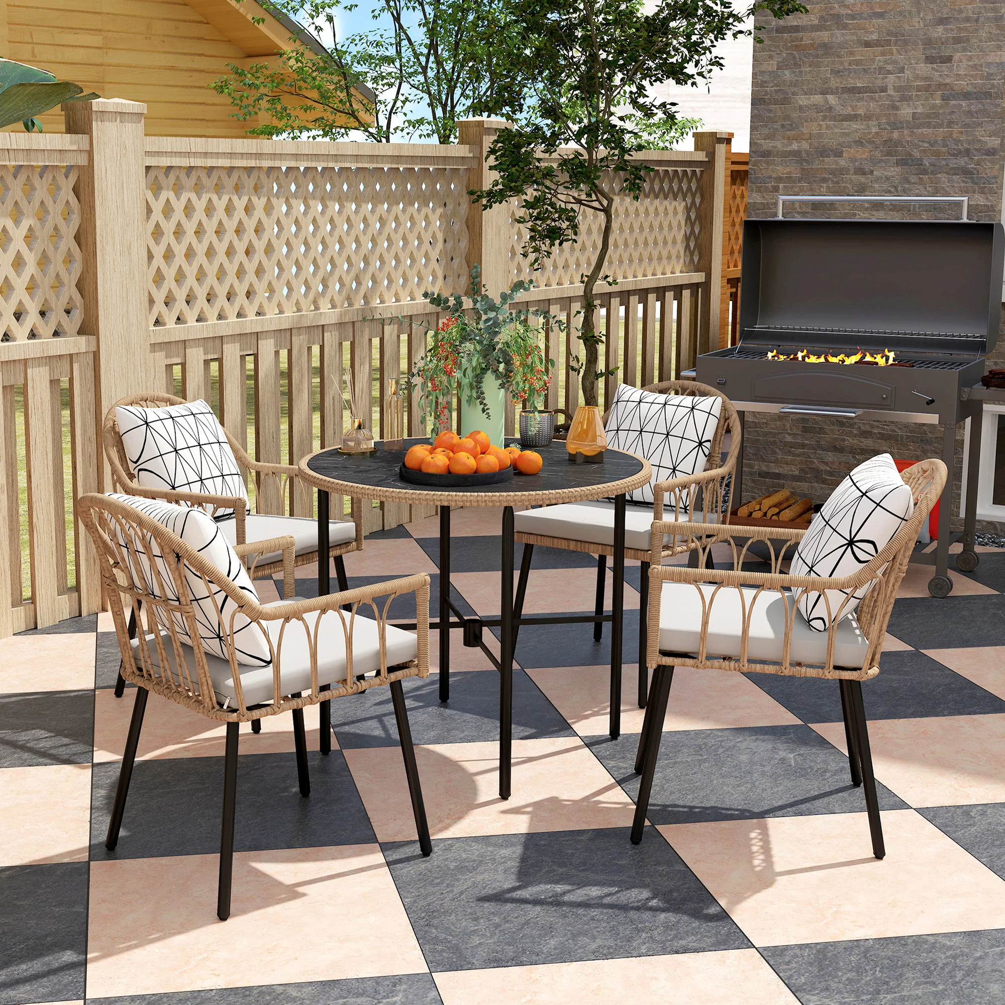 Outsunny 5 Piece Patio Rattan Dining Set W/ Removable Cushions - Image 9