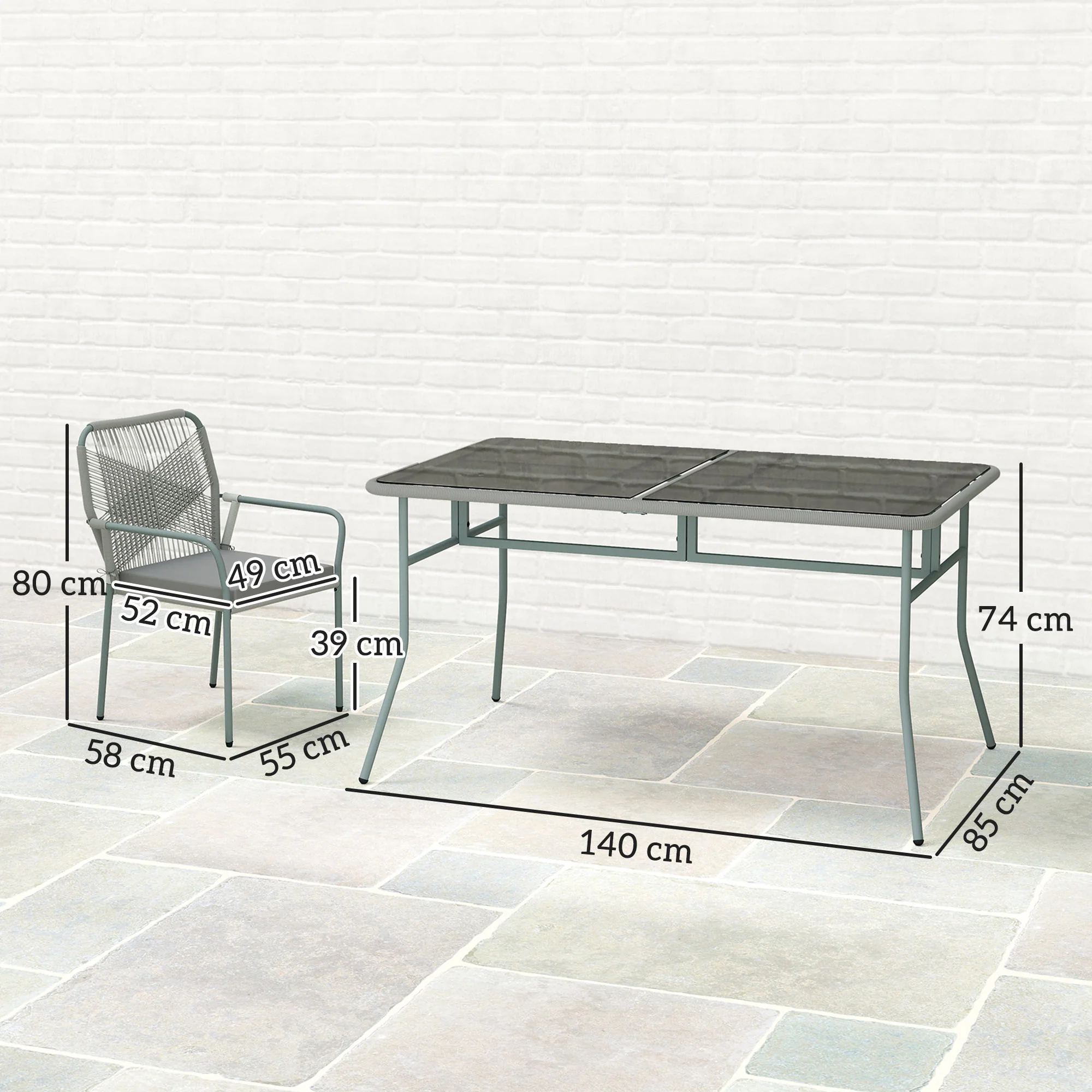 Outsunny 5 Piece PE Rattan Garden Dining Set with Cushions, Light Grey - Image 5