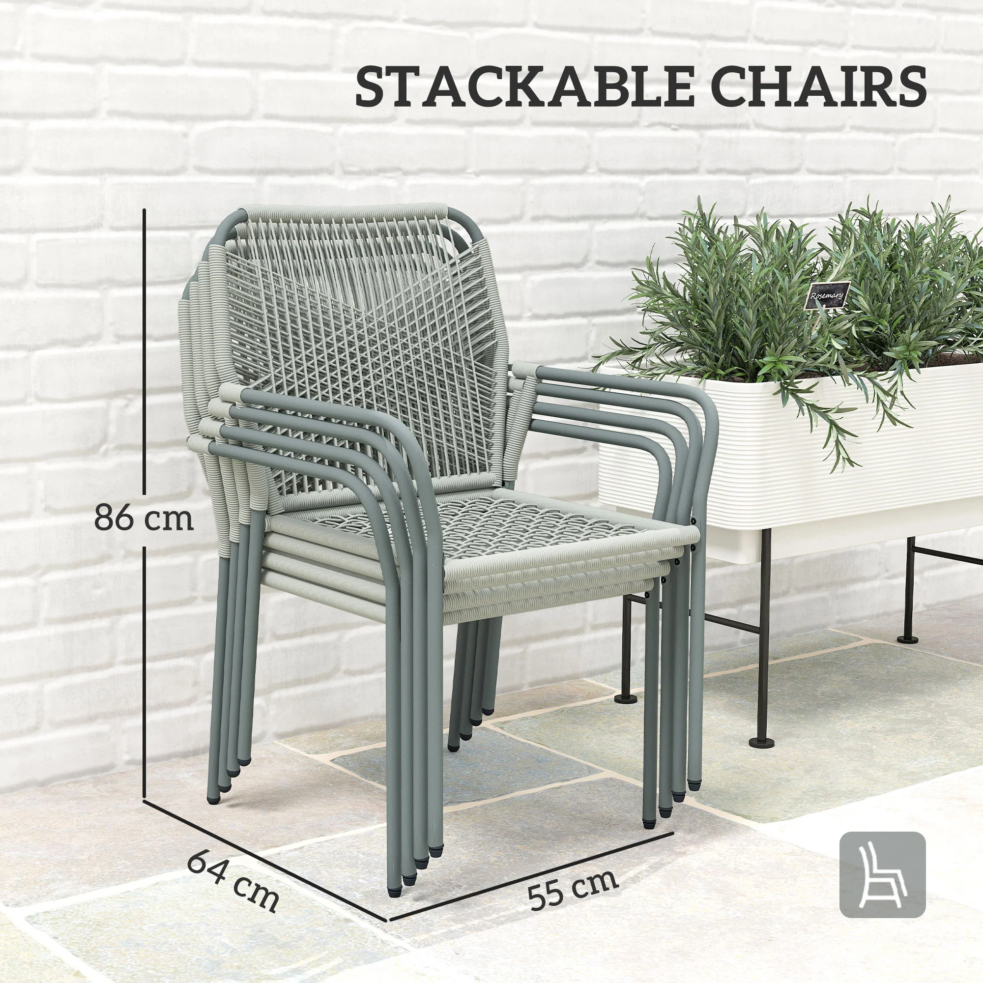 Outsunny 5 Piece PE Rattan Garden Dining Set with Cushions, Light Grey - Image 8
