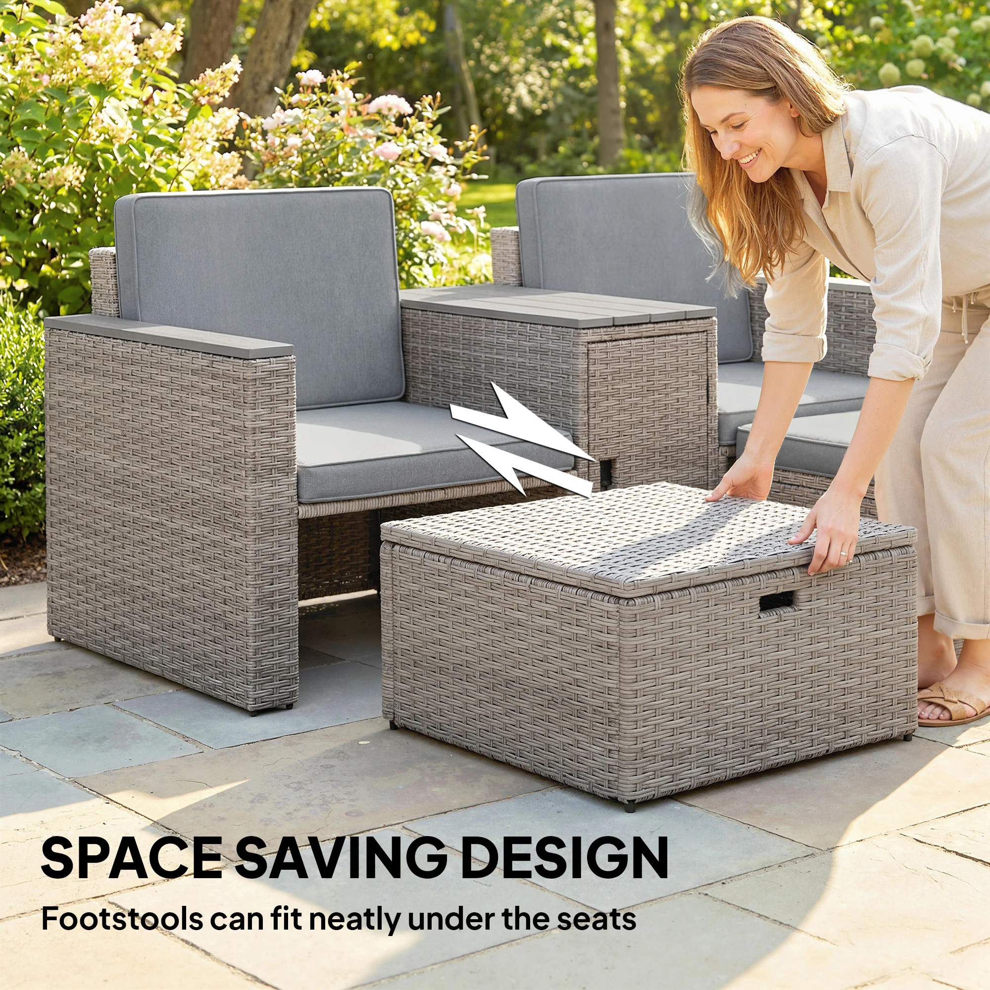 Outsunny 5 Piece Rattan Garden Furniture Set w/ Storage Table, Dark Grey - Image 4