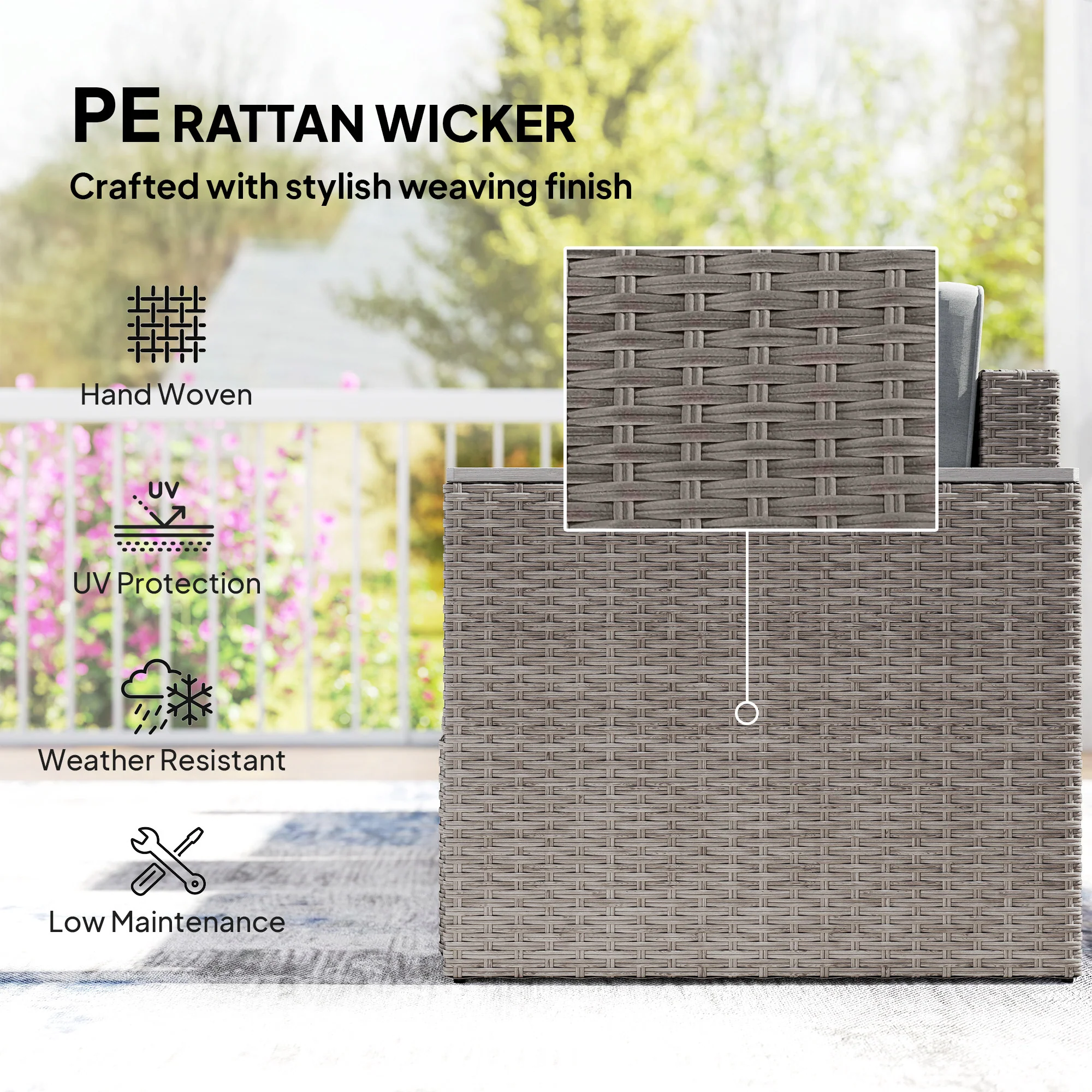 Outsunny 5 Piece Rattan Garden Furniture Set w/ Storage Table, Dark Grey - Image 5