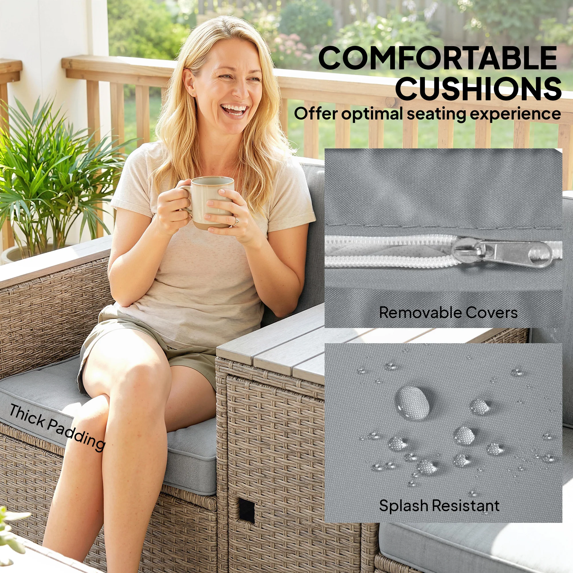 Outsunny 5 Piece Rattan Garden Furniture Set w/ Storage Table, Dark Grey - Image 7
