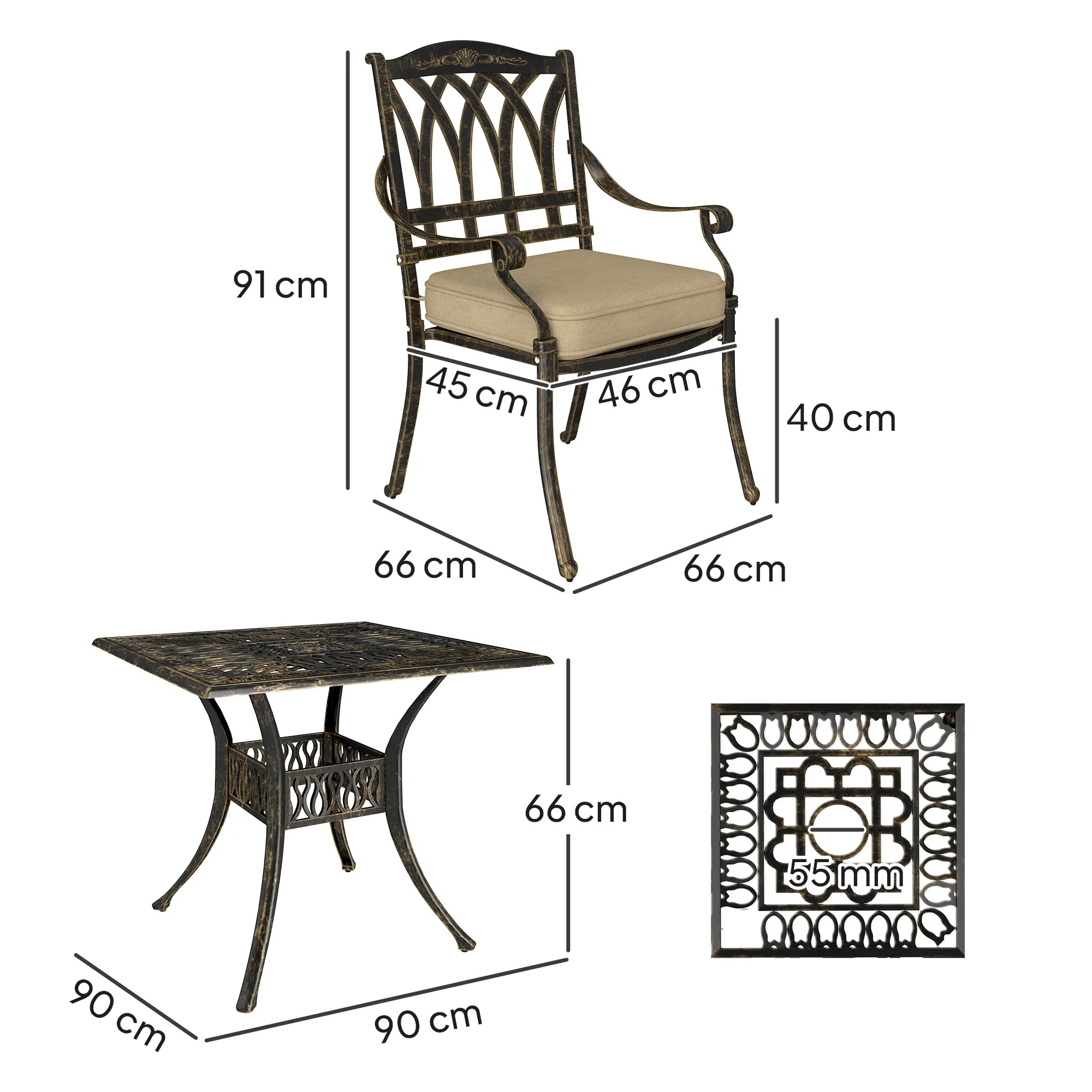 Outsunny 5 Pieces Cast Aluminium Garden Dining Set With Parasol Hole, Bronze - Image 5