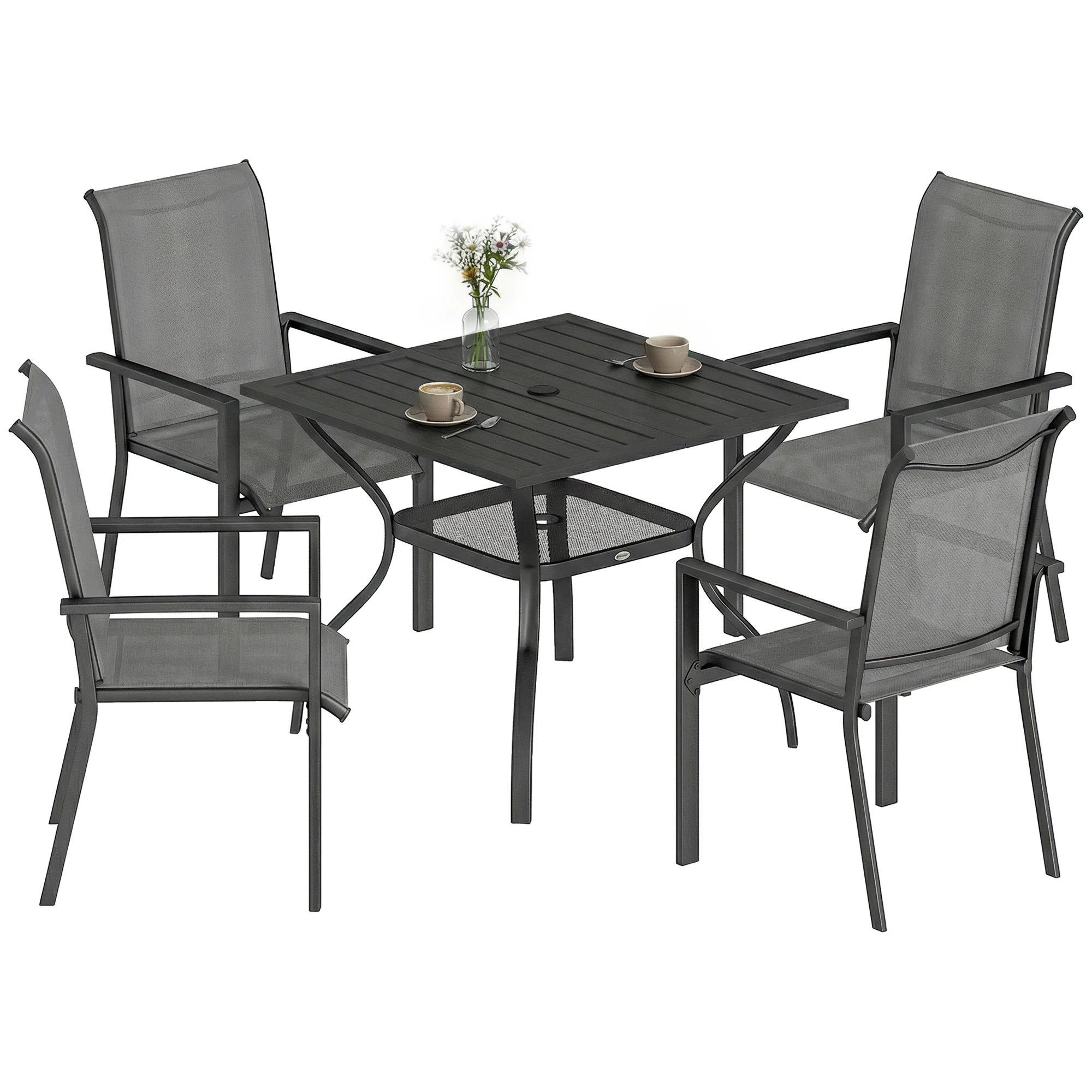 Outsunny 5 Pieces Outdoor Dining Set For 4, Patio Furniture Set, Dark Grey