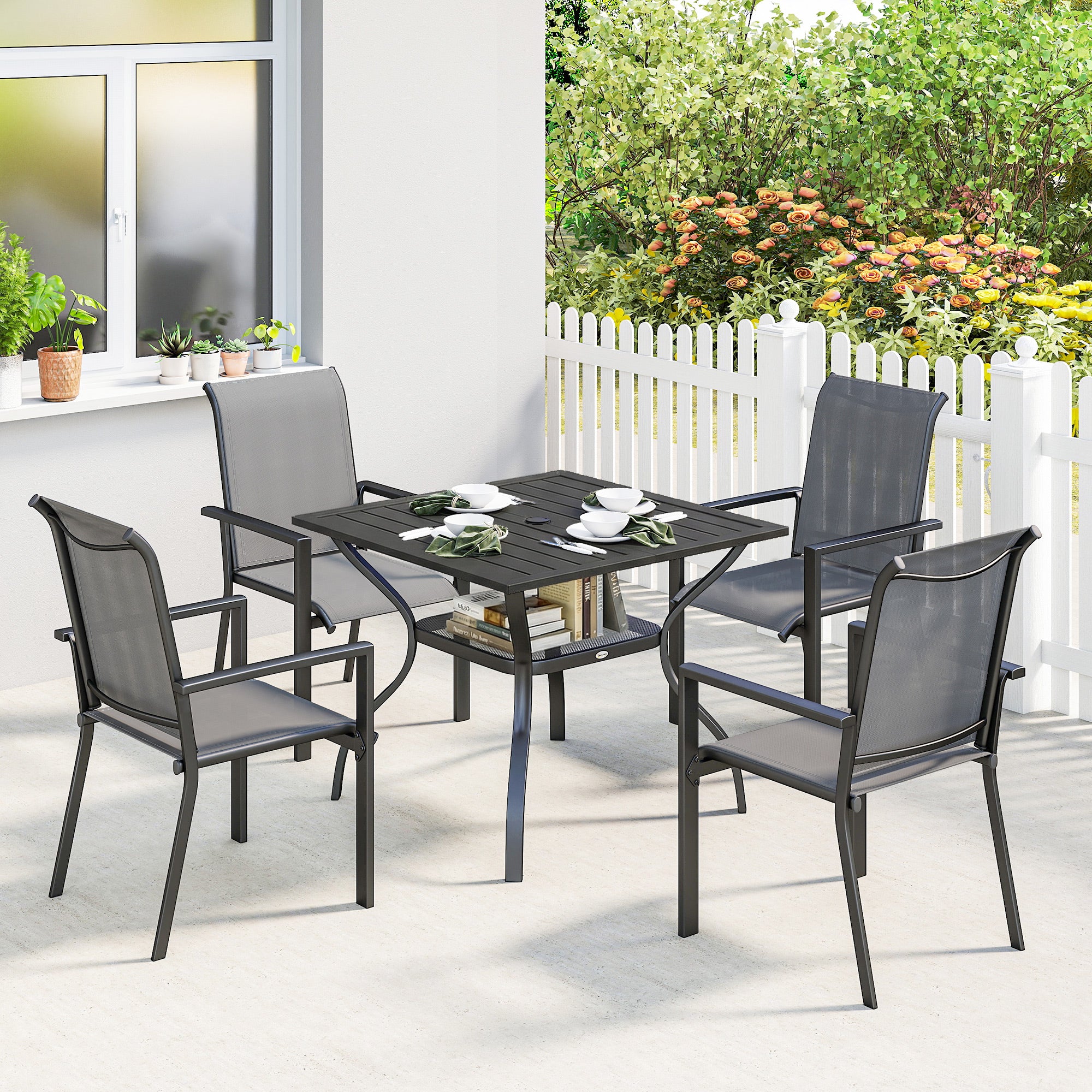 Outsunny 5 Pieces Outdoor Dining Set For 4, Patio Furniture Set, Dark Grey - Image 2