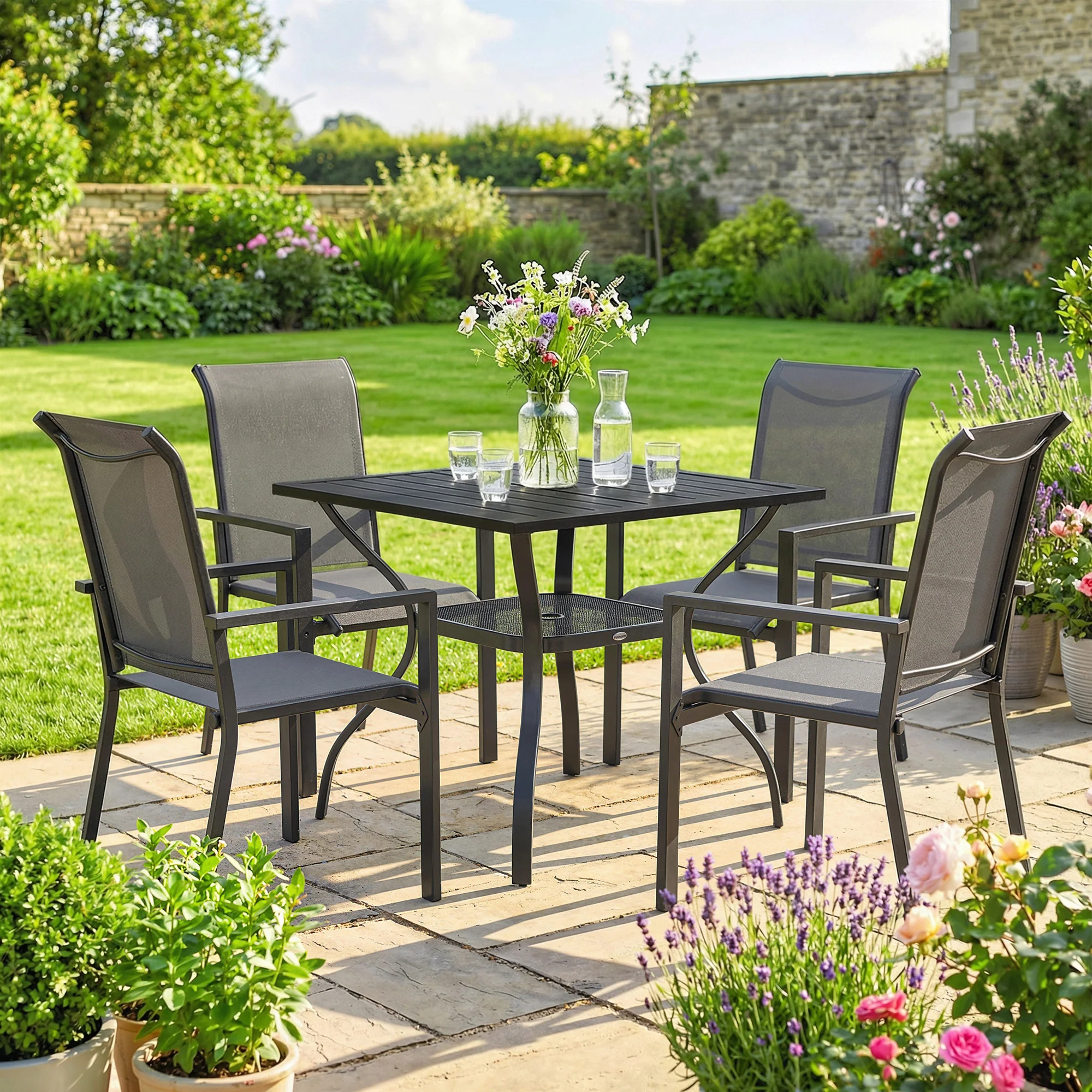 Outsunny 5 Pieces Outdoor Dining Set For 4, Patio Furniture Set, Dark Grey - Image 8