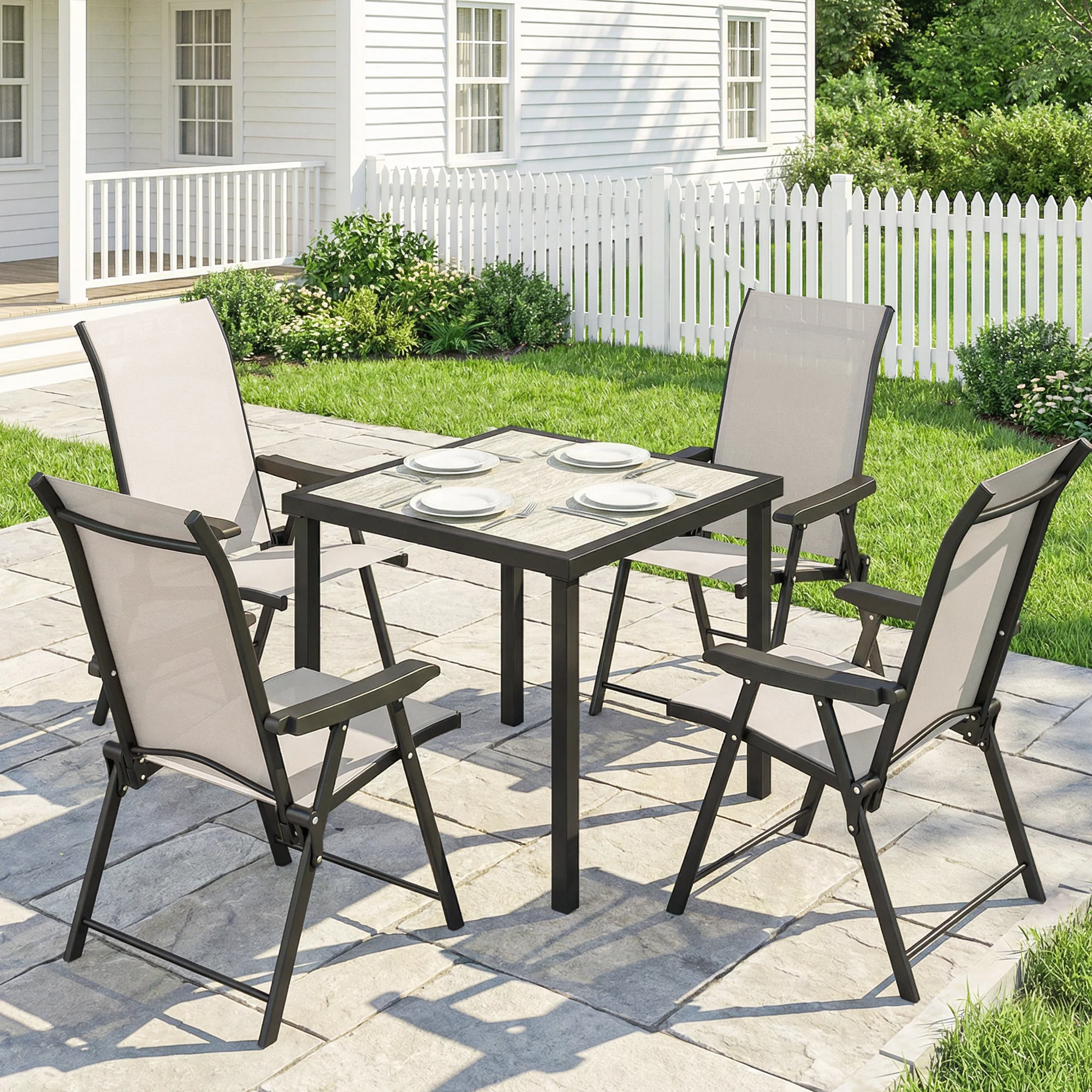 Outsunny 5 Pieces Outdoor Dining Set, Garden Dining Set for 4, Brown - Image 2