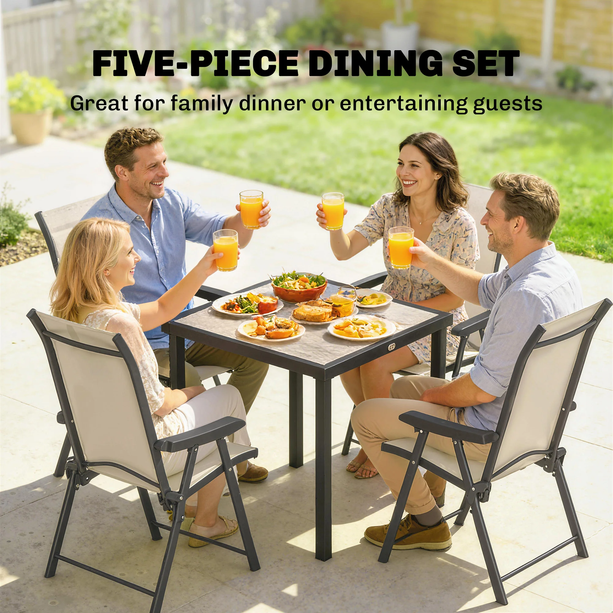 Outsunny 5 Pieces Outdoor Dining Set, Garden Dining Set for 4, Brown - Image 3