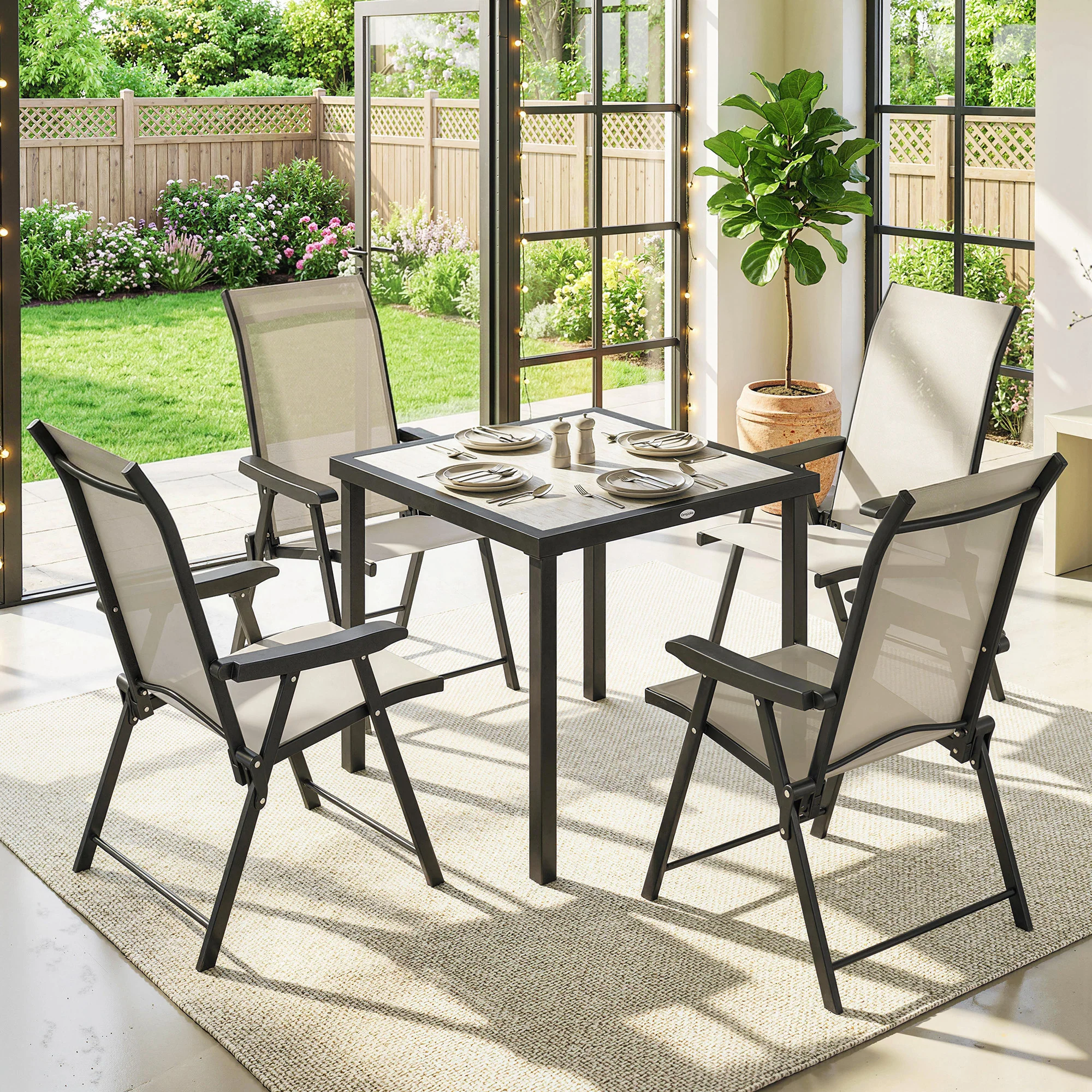Outsunny 5 Pieces Outdoor Dining Set, Garden Dining Set for 4, Brown - Image 9