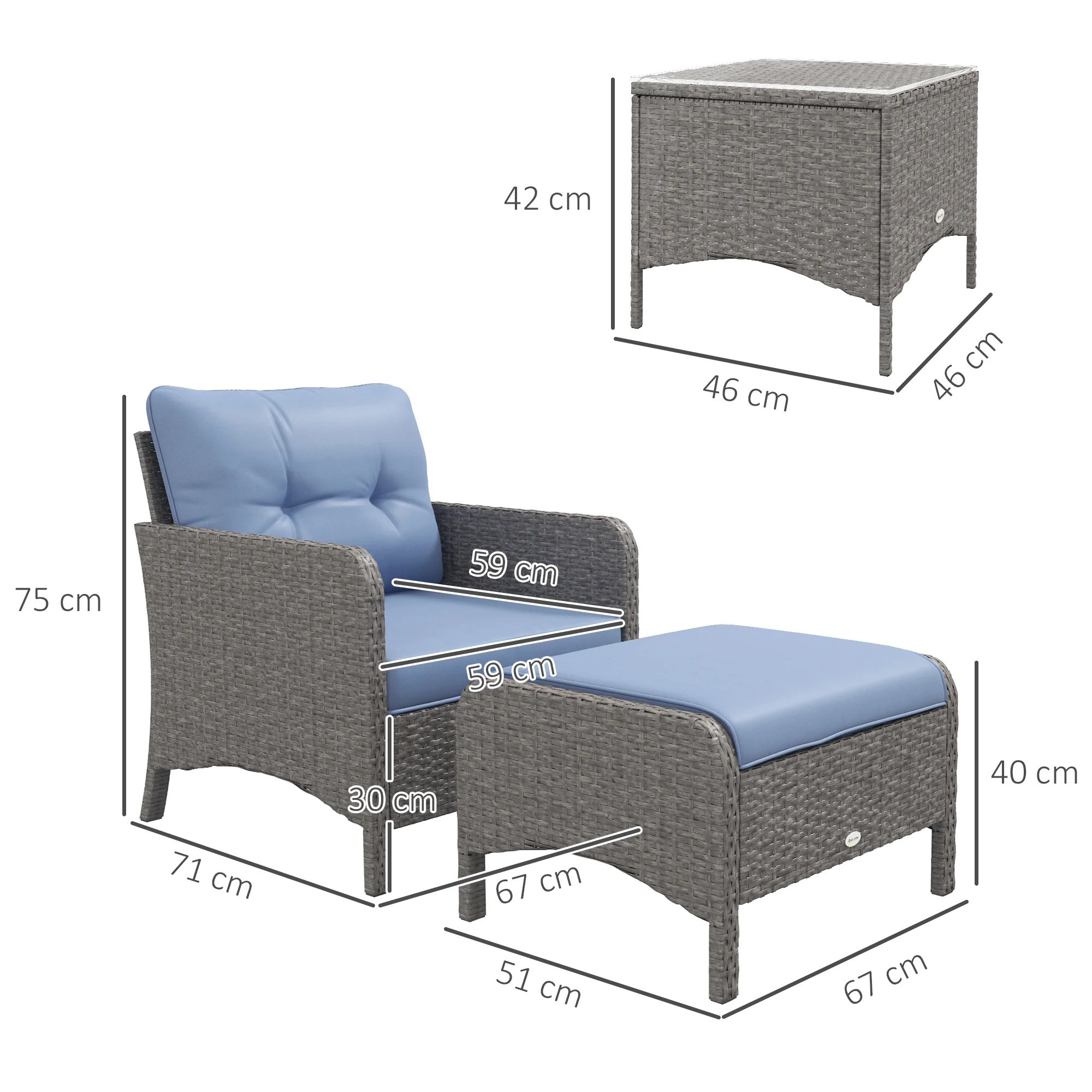 Outsunny 5 Pieces Outdoor Patio Furniture Set Wicker Conversation Set Blue - Image 5